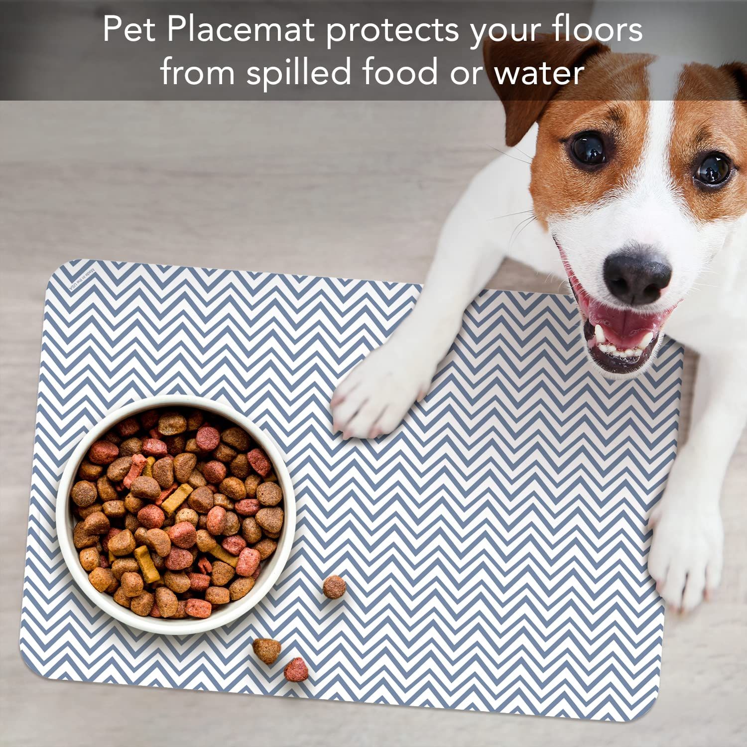 CounterArt Chevron Easy Care Waterproof Pet Placemat 17.13” x 11.25” Made in The USA of BPA Free Plastic, Safe for Pets, Protects Floors from Cat & Dog Bowls