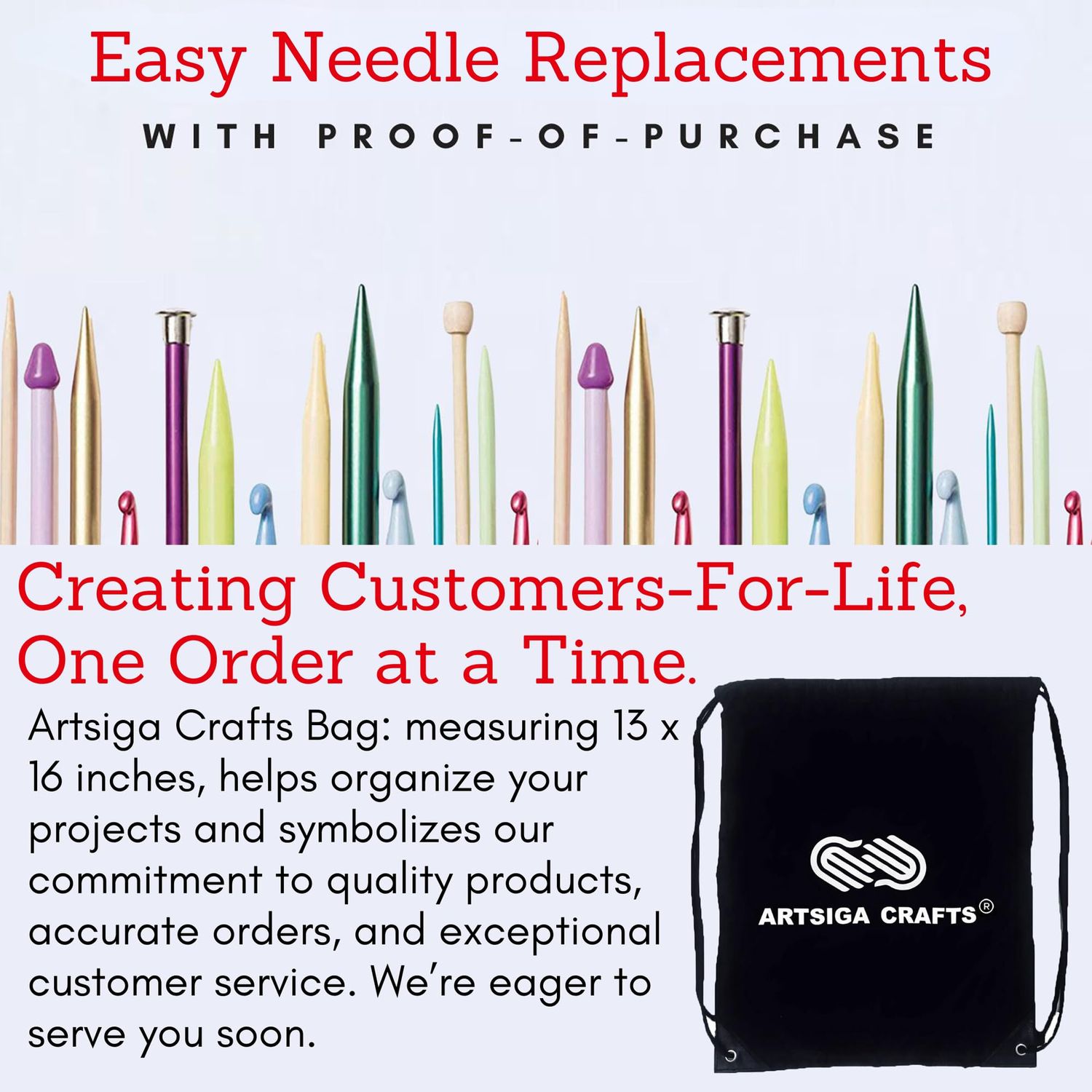 ChiaoGoo Twist Red Lace 5-Inch Complete 7500-C Interchangeable Circular Knitting Needle Set, Sizes US 2, 3, 4, 5, 6, 7, 8, 9, 10, 10.5, 11, 13, 15 with 6 Cords Bundle with 1 Artsiga Crafts Project Bag