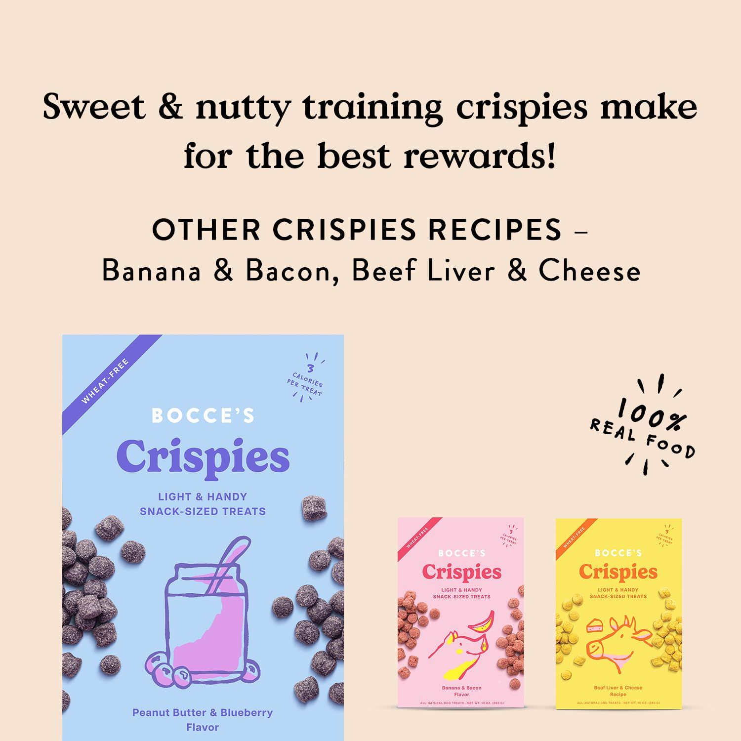 Bocce's Bakery PB + Blueberry Crispies Low-Calorie Wheat-Free Dog Treats, 10 oz