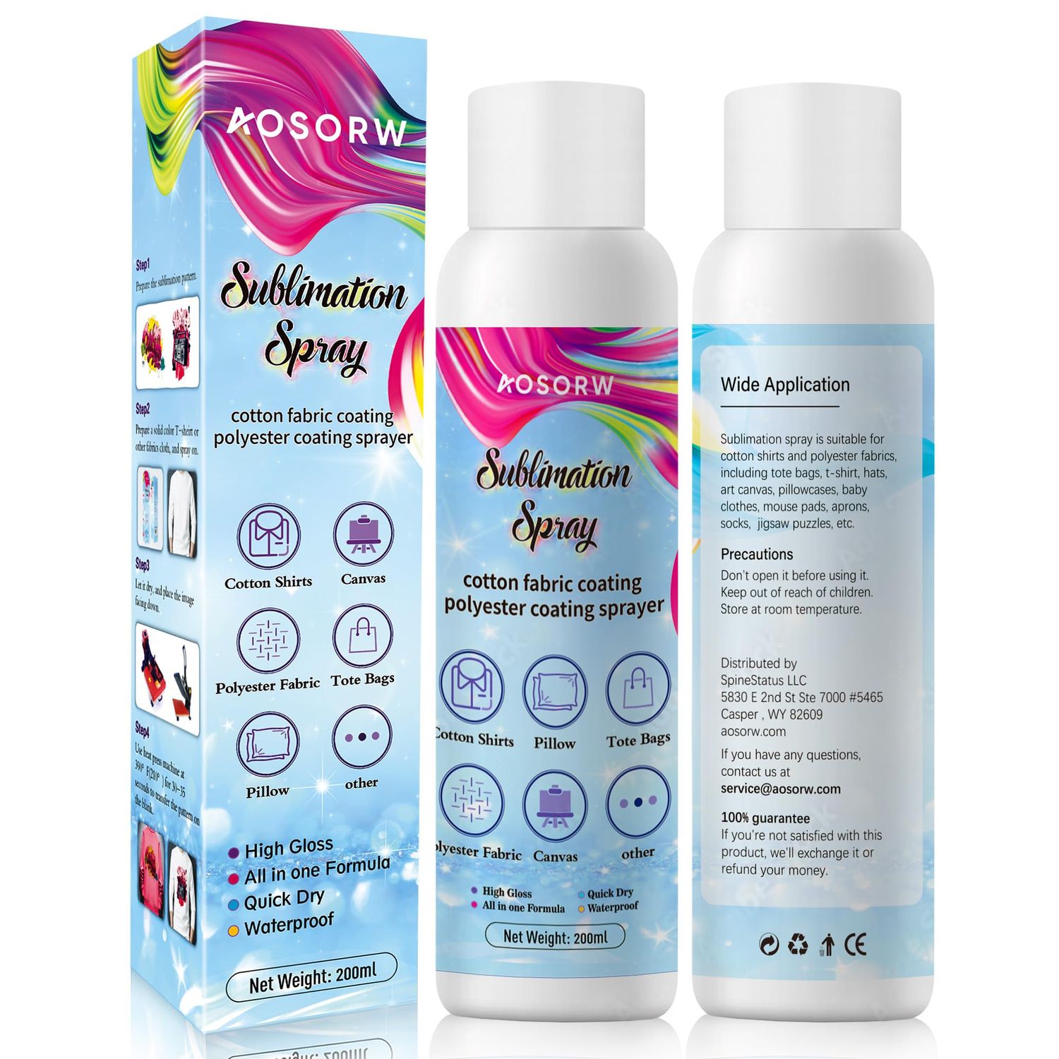 AOSORW Sublimation Spray for Cotton Shirts: Sublimation Coating Supplies for T-Shirts Canvas Polyester (6.76 oz / 200 mL)