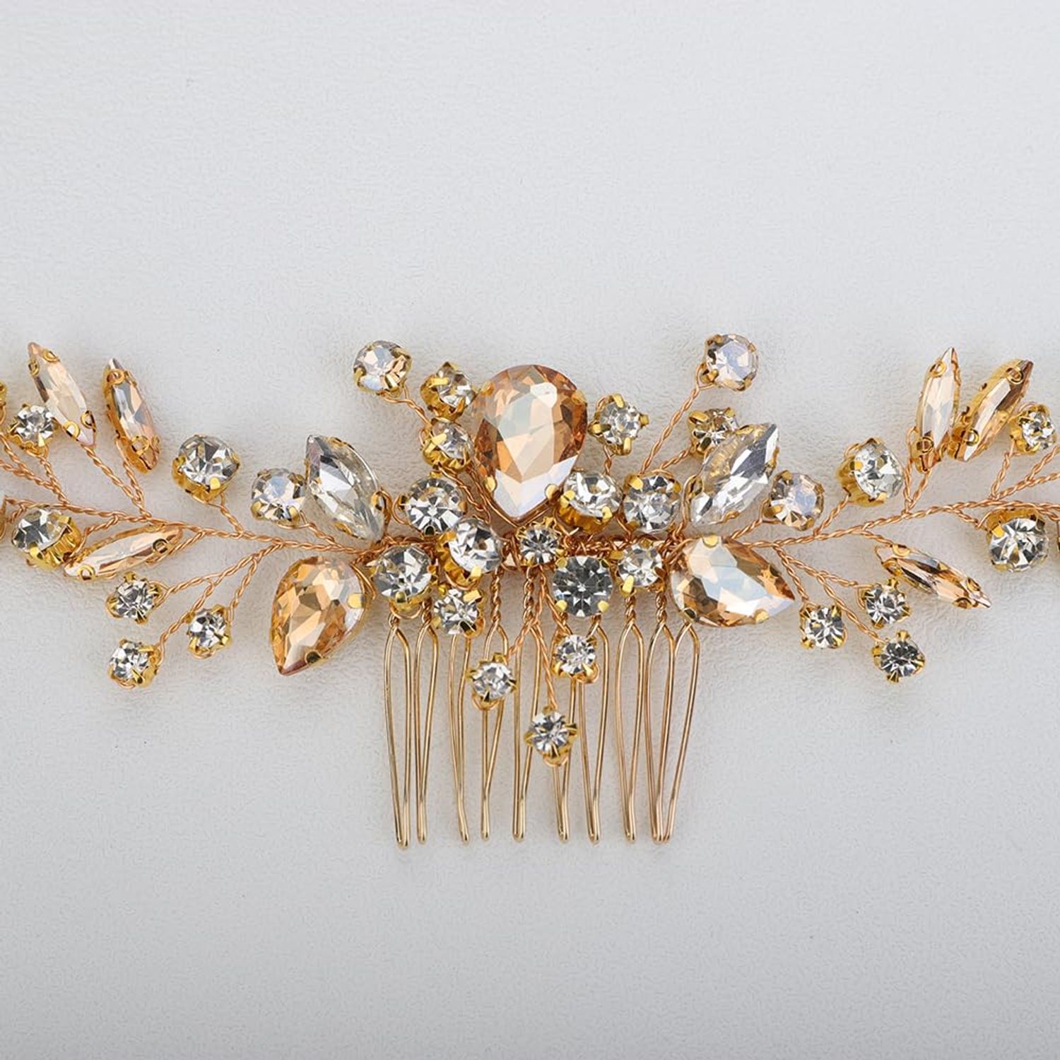 Teyglen Bride Crystal Wedding Hair Comb Champagne Rhinestone Bridal Side Comb Wedding Hair Accessories Teardrop Crystal Hair Piece Headpiece for Women Bride Girls (Champagne)