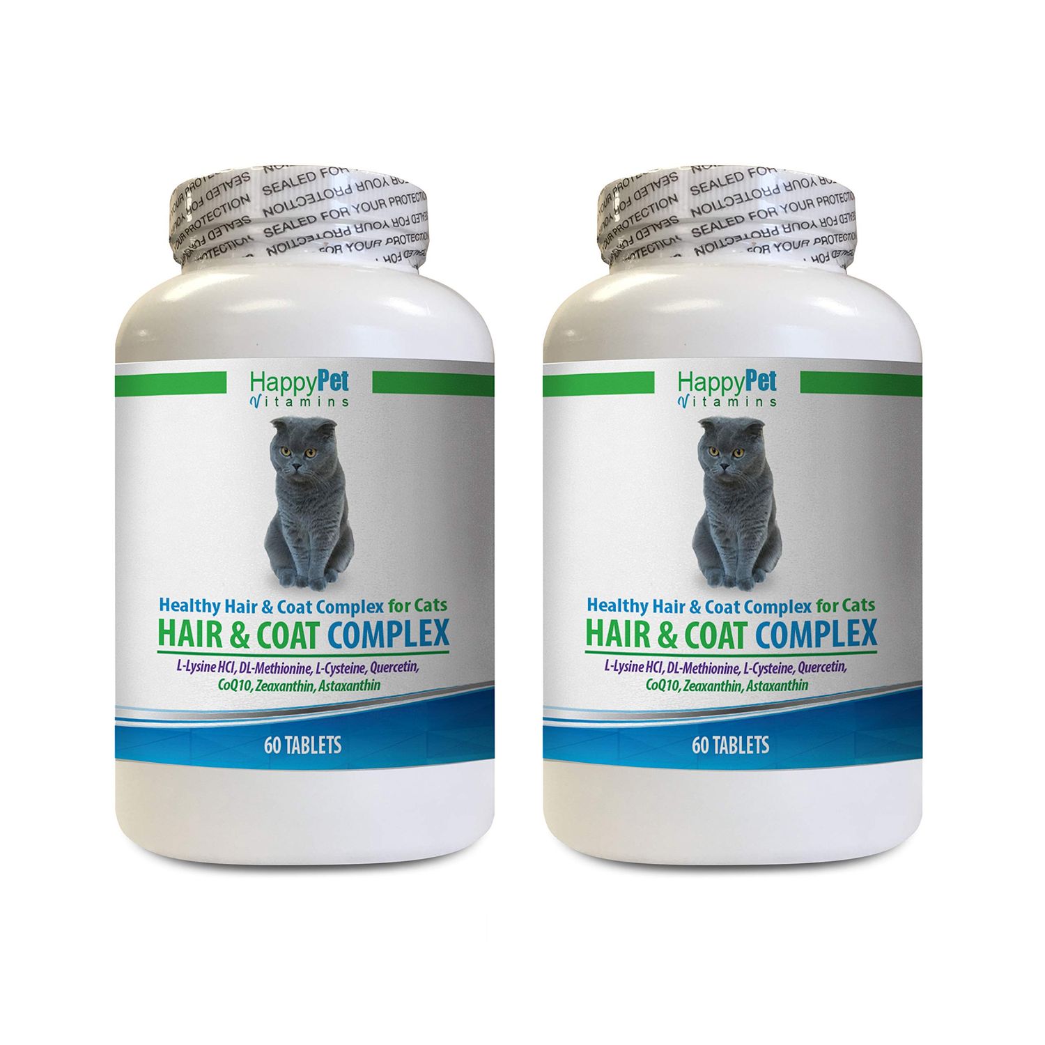 HAPPY PET VITAMINS LLC cat Fur Health - Cats Natural Hair and Coat Complex - Immune System Boost - Nail Health - cat Vitamin b Supplement - 2 Bottles (120 Tablets)