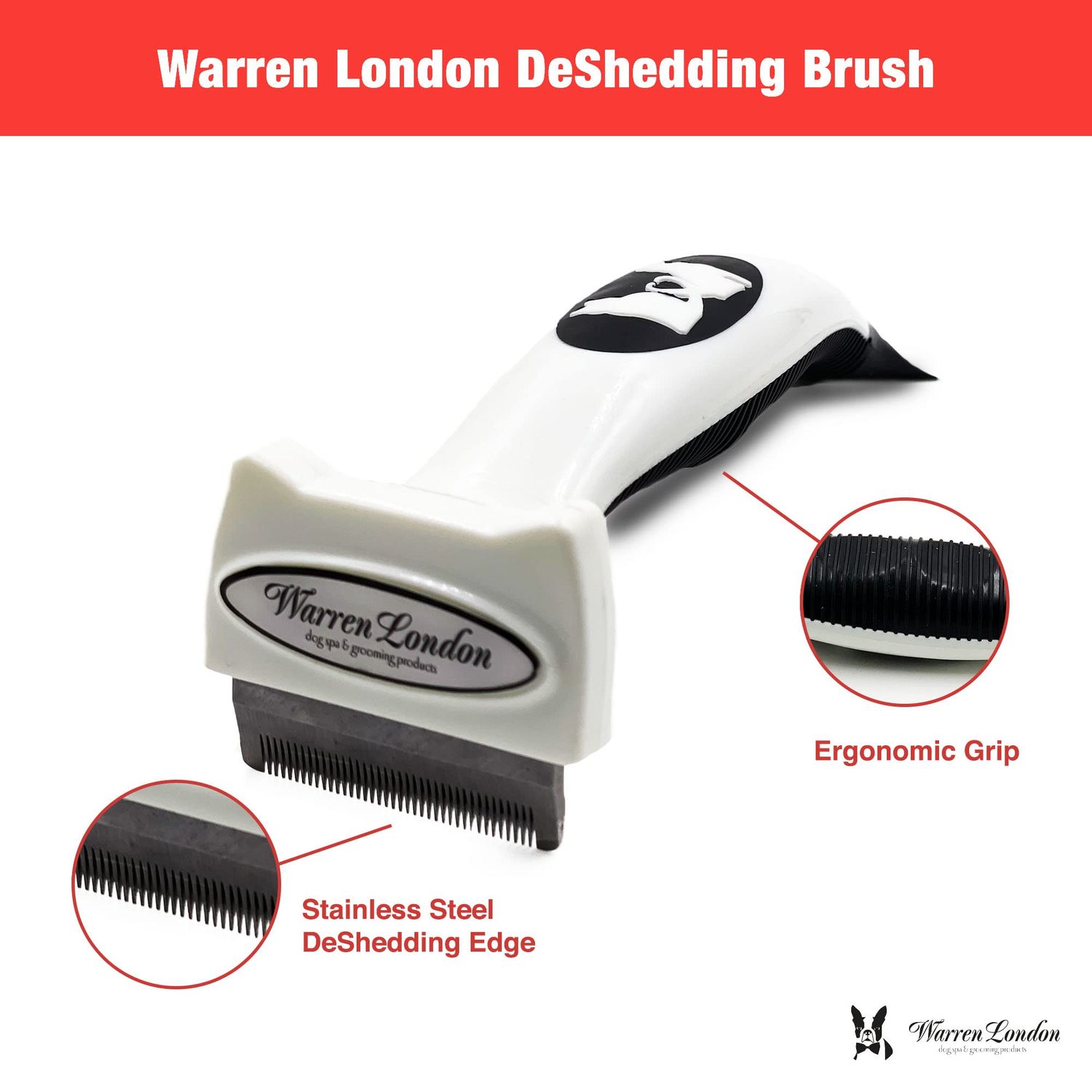 Deshedding Dog Brush by Warren London | Stainless Steel Deshedding Tool | Short Hair - Small