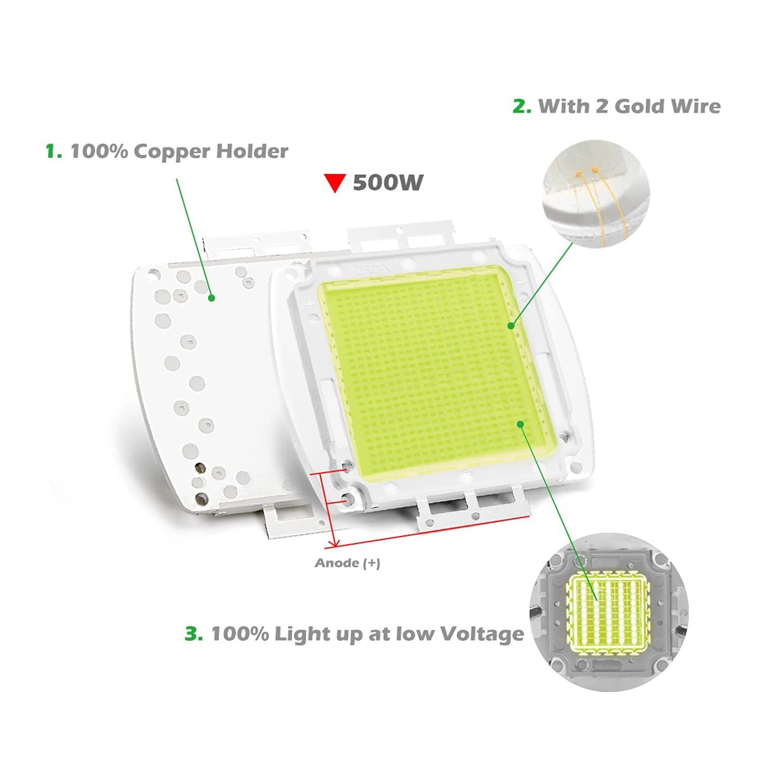 CHANZON High Power Led Chip 500W Cool White (10000K - 15000K / 7500mA / DC 60V - 68V / 500 Watt) Super Bright Intensity SMD COB Light Emitter Components Diode 500 W Bulb Lamp Beads DIY Lighting