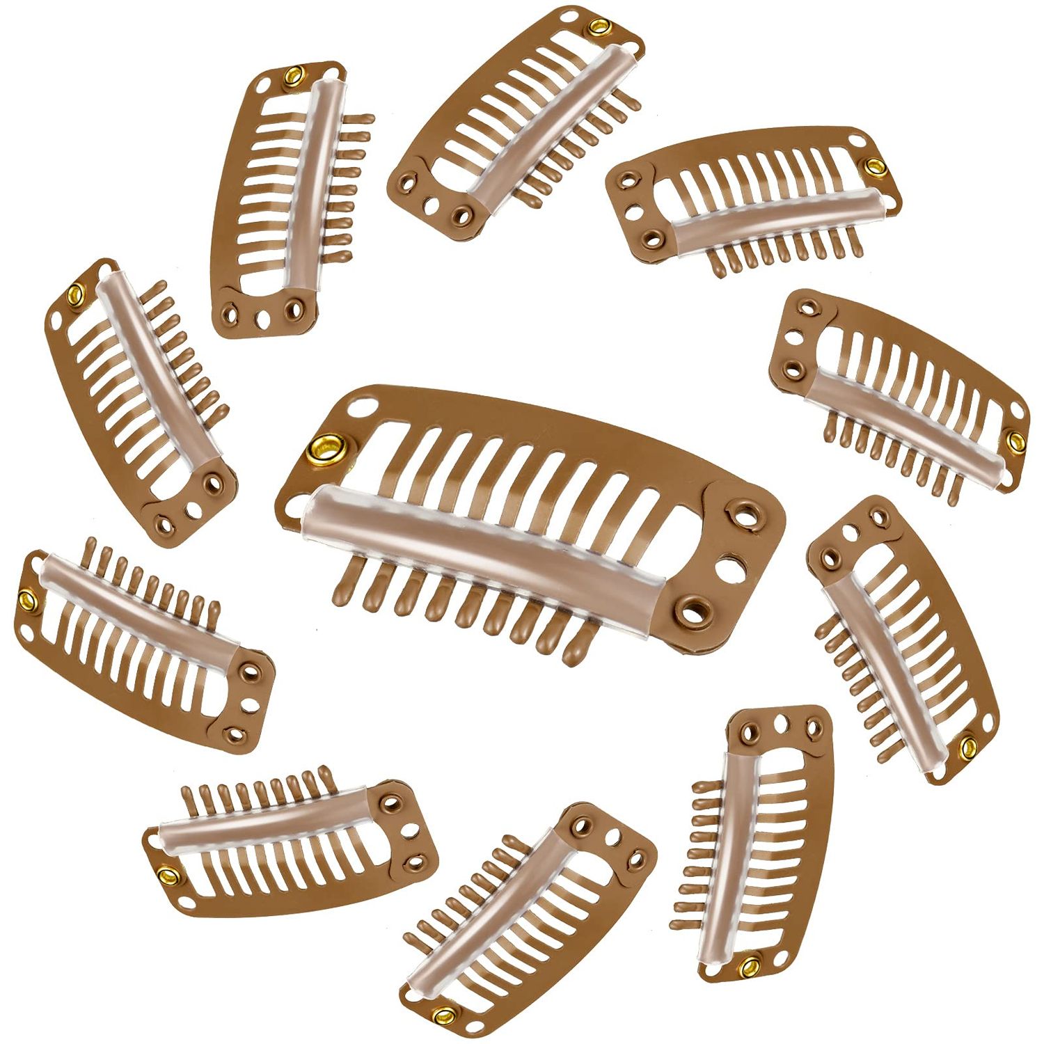 30 Pieces 32 mm 9-teeth Hair Extension Clips Hair Extension Wigs Snap Clips Comb Small Snap Wig Accessories Clips for Women Hair Extensions DIY (Light Brown)