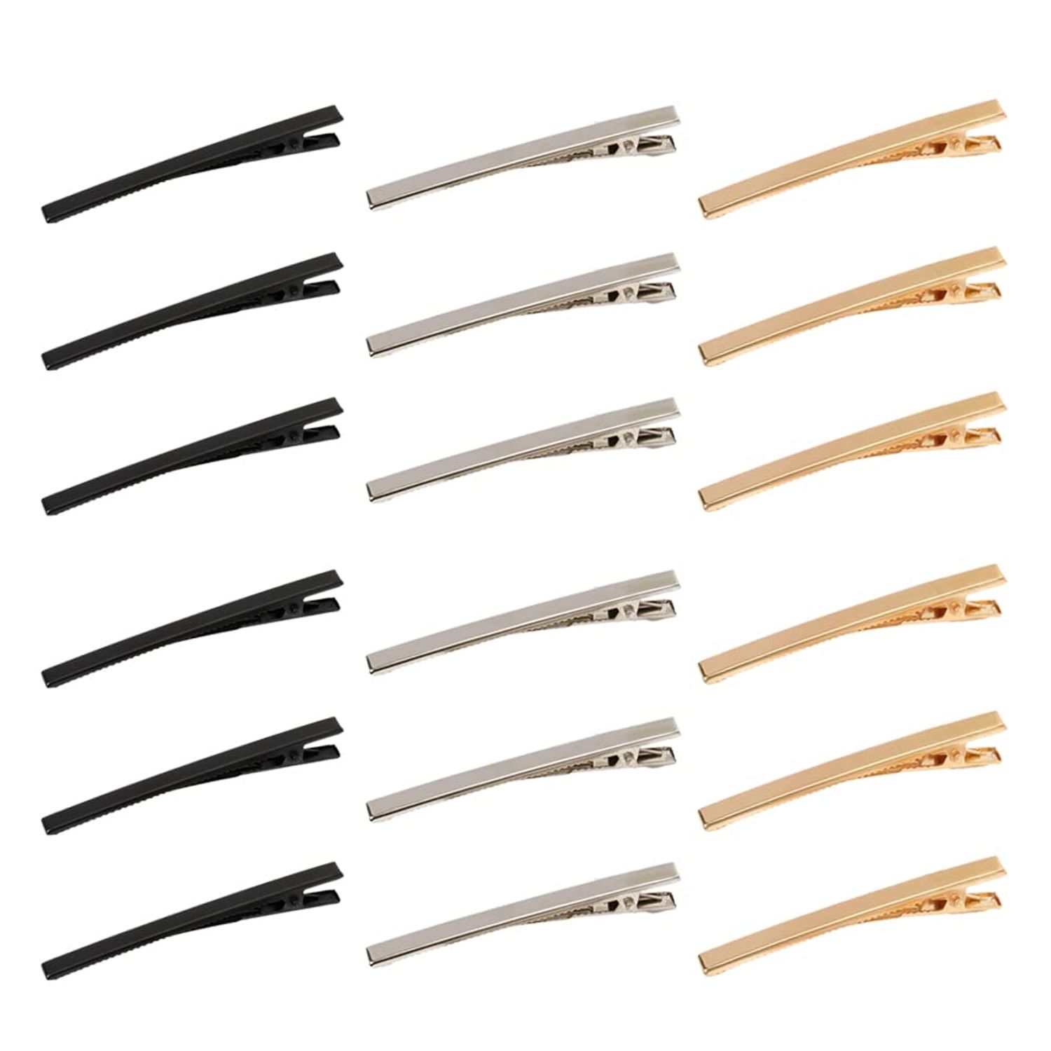 Hair Clips, Pack of 18Pcs 3.15" Metal Solid Color Alligator Hair Clips,Matte Metal Long and Skinny Hair Clips for Styling, Hair Barrettes for Women and Girls (Black /Silver/ Gold)