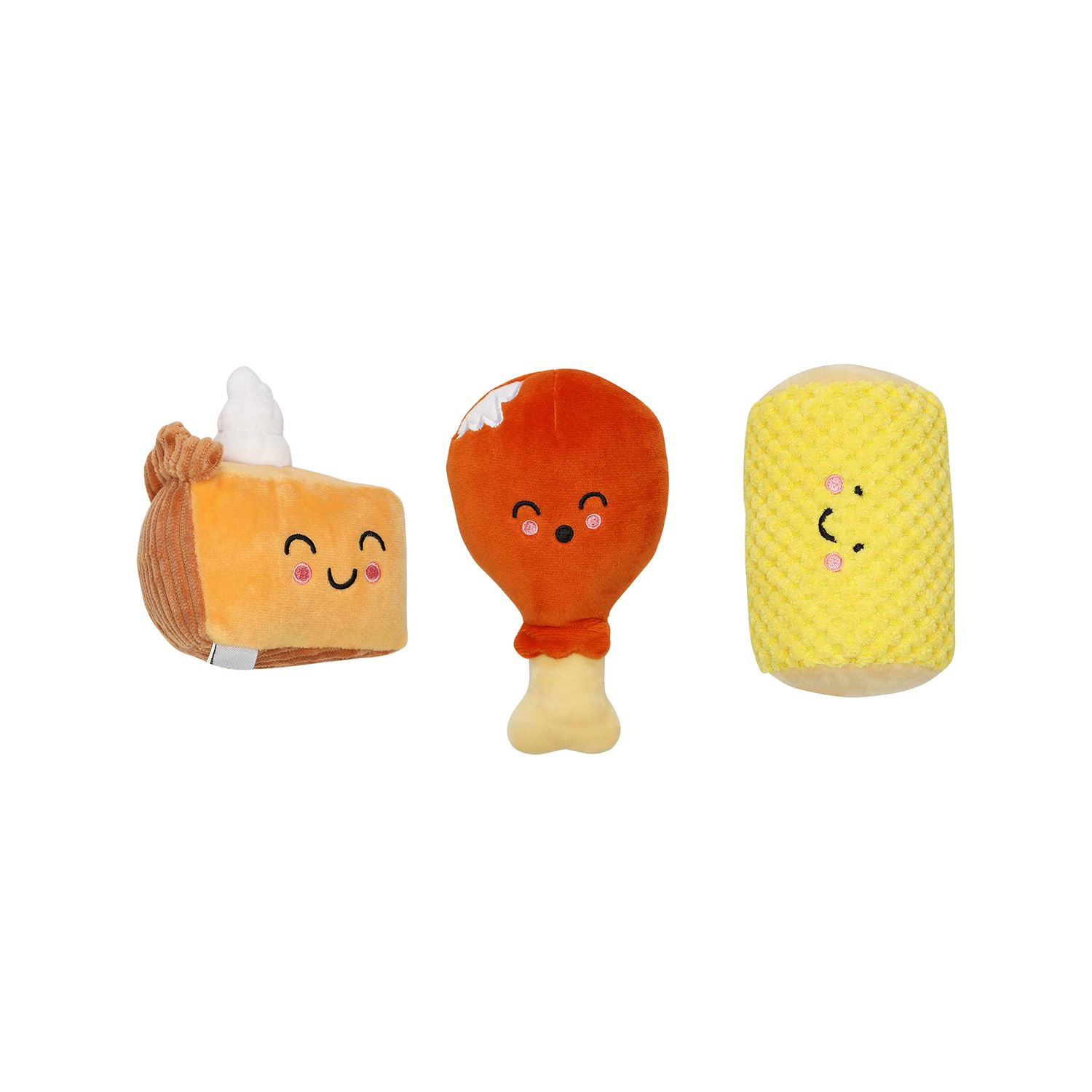 Pearhead Thanksgiving Dinner Dog Toys, Set of 3, Plush Dog Toys, Squeaky Dog Toy, Pumpkin Pie and Turkey Leg Toy, Fall Pet Toys