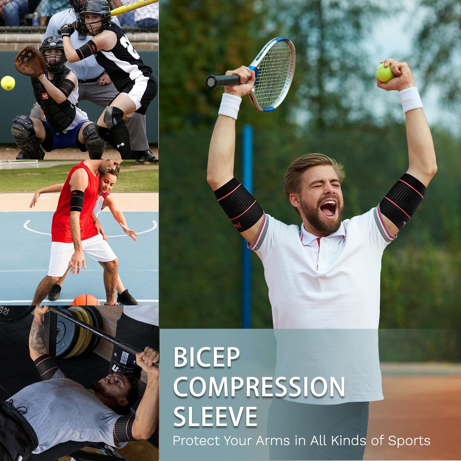 ITHW Bicep Tendonitis Brace for Pain Relief, Bicep Tendonitis Sleeve for Muscle Strains Recovery, Bicep Compression Sleeve for Men and Women (Medium, 1Pair)