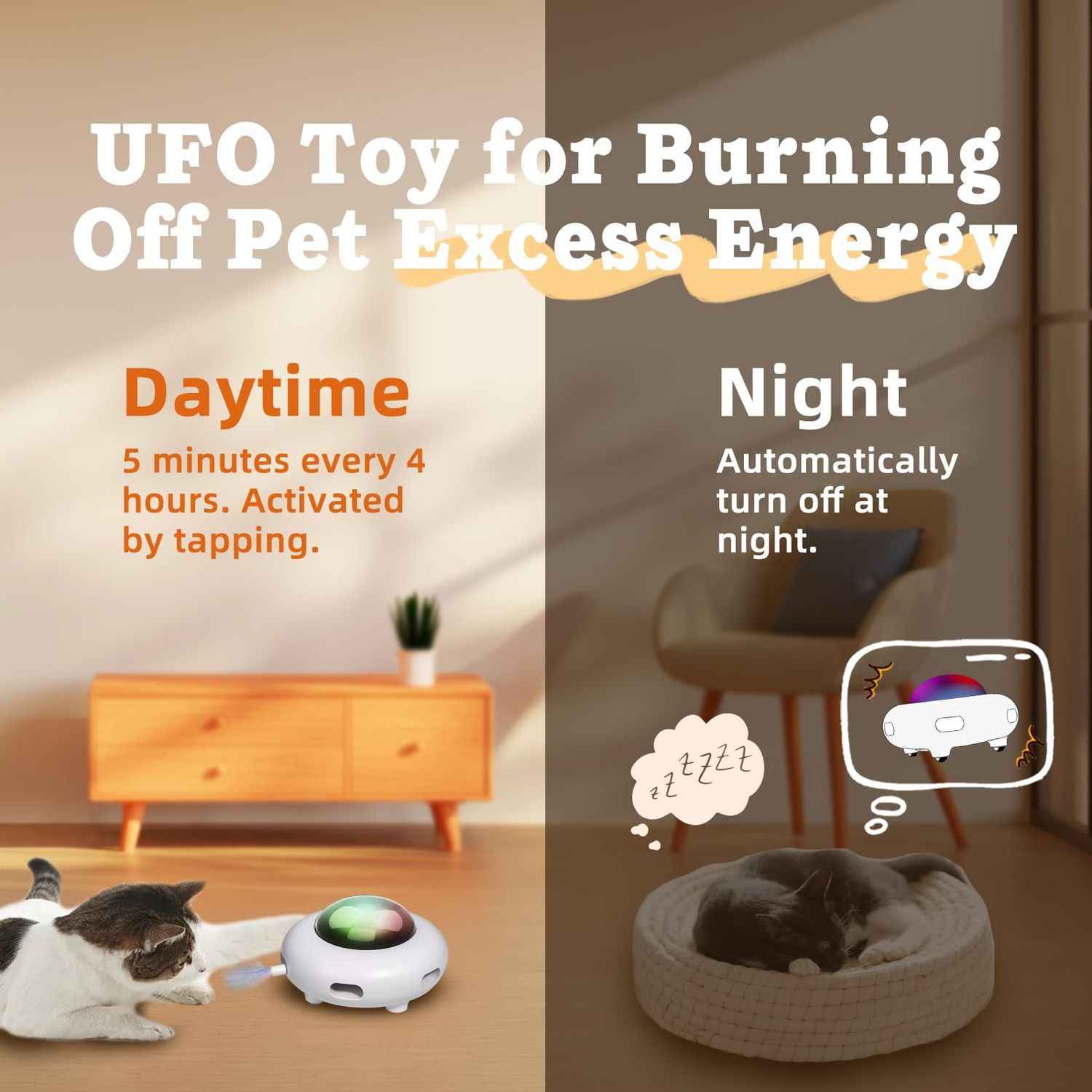 FOUR ANGELS Interactive Cat Toys for Indoor Cats, Automatic Kitten Toys, Moving Feather Kicker, Fun Exercise & Hair Removal Toy, USB Rechargeable