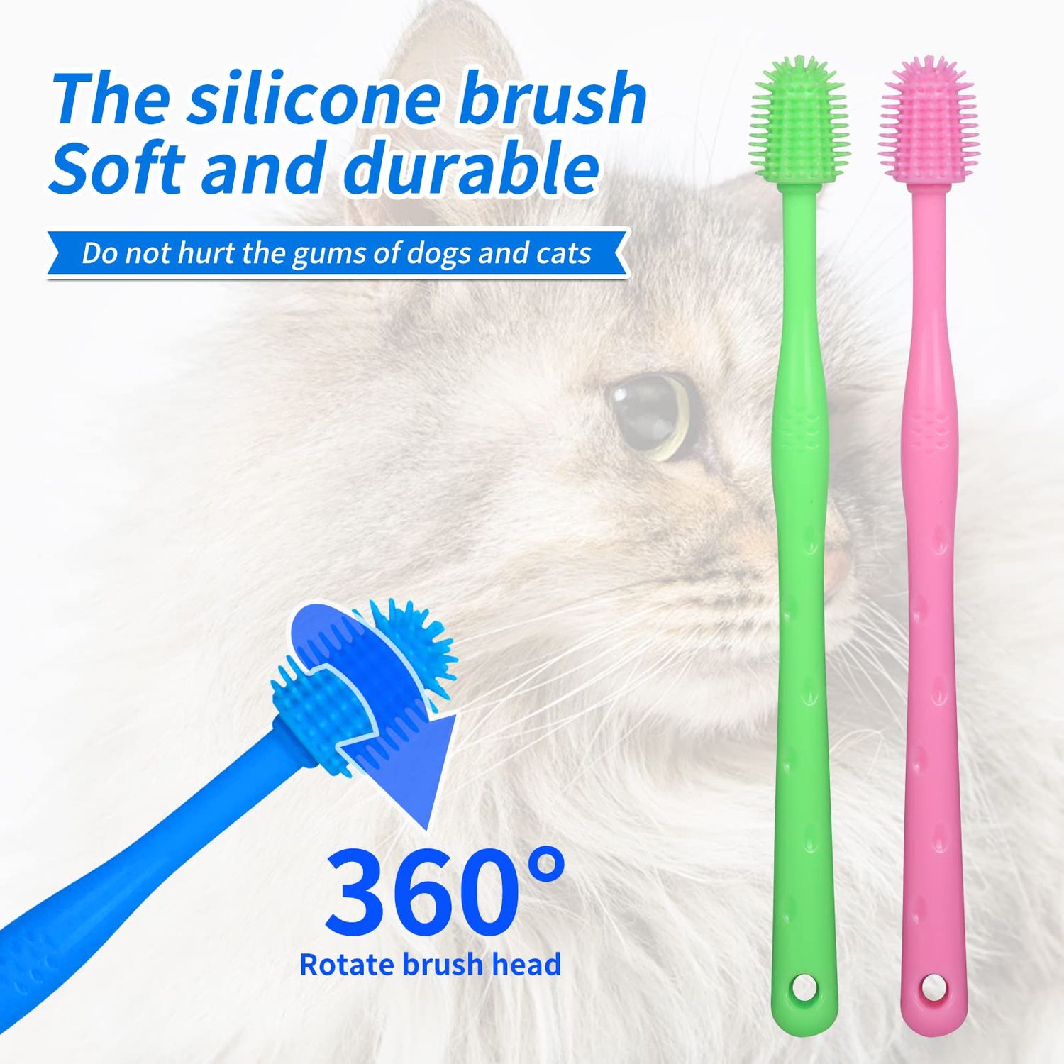 CUECOMER 3 Pack Cat Toothbrush with 360-degree Head,Full Surround Bristles Silicone Safe, Effective and Deep Pet Teeth Cleaning,Brush Away Bad Breath Toothbrush cat Teeth Cleaning Health Care