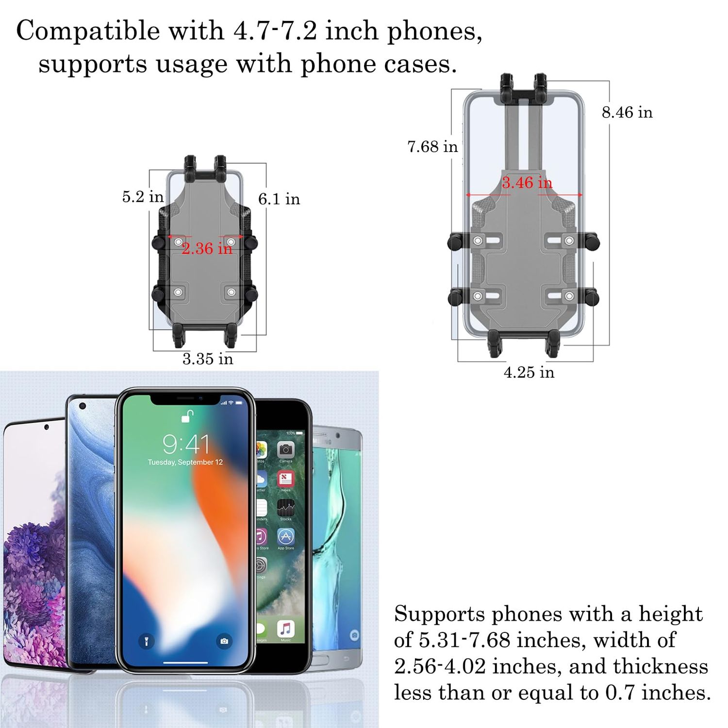 UTV Phone Mount with Shock-Absorbing Cushion Module, Suitable for 1.5-2-in Roll Bar. The UTV Phone Holder Allows for a 720° Rotation at Any Angle,Can Be Easily Installed and Removed with One Hand.