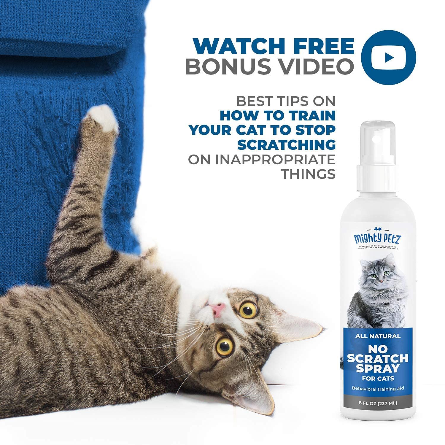 Mighty Petz Cat Deterrent Spray - Cat Indoor Repellent for Furniture, Plants, Couch Protector. Safe, Non-Toxic Anti Scratch Spray Made with Natural Ingredients: Vanilla Cinnamon, 8 oz