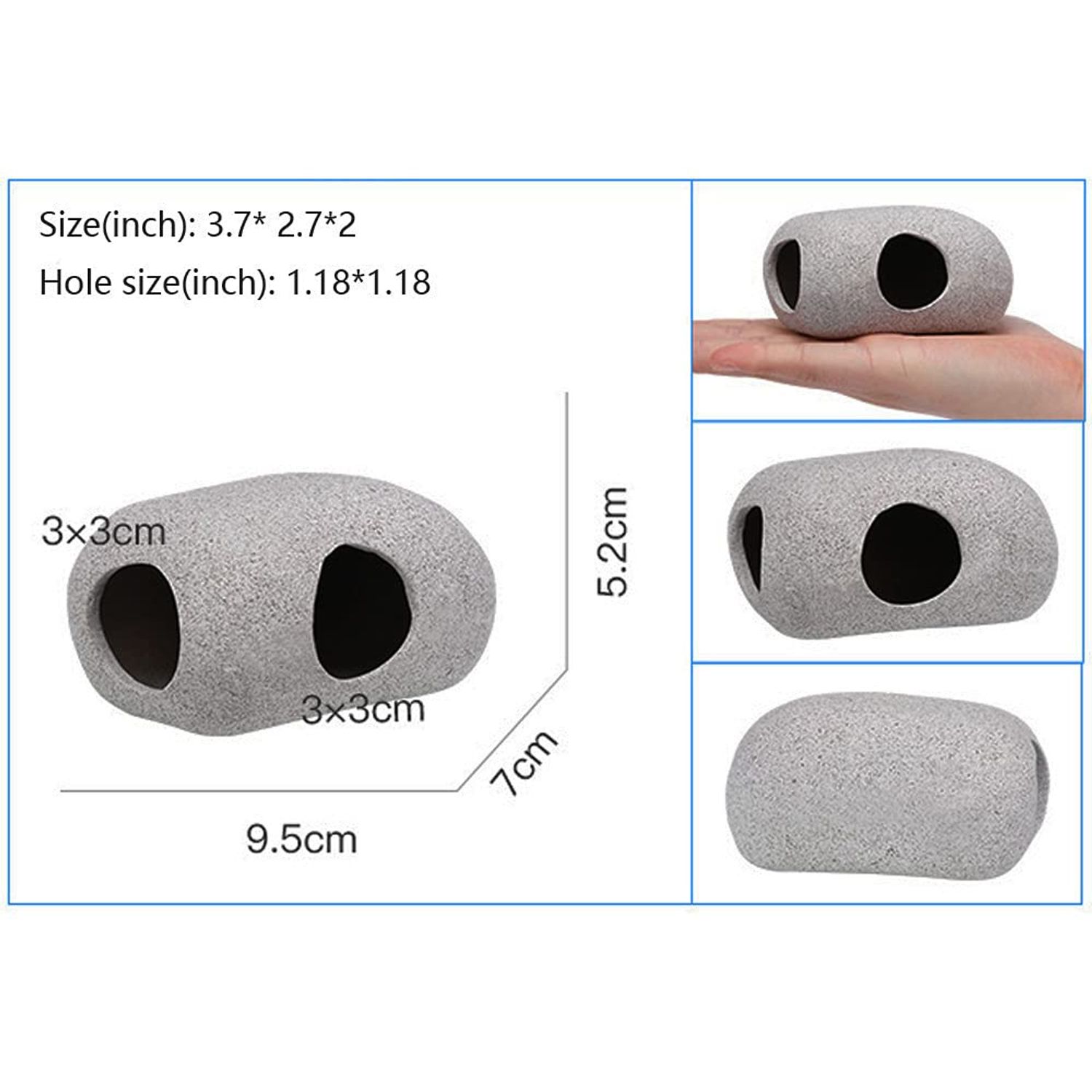 Aquarium Hideaway Rocks for Small Fishes, Shrimps to Breed, Play and Rest, Safe and Non-Toxic Ceramic Fish Tank Ornaments, Hideout Stone for Betta