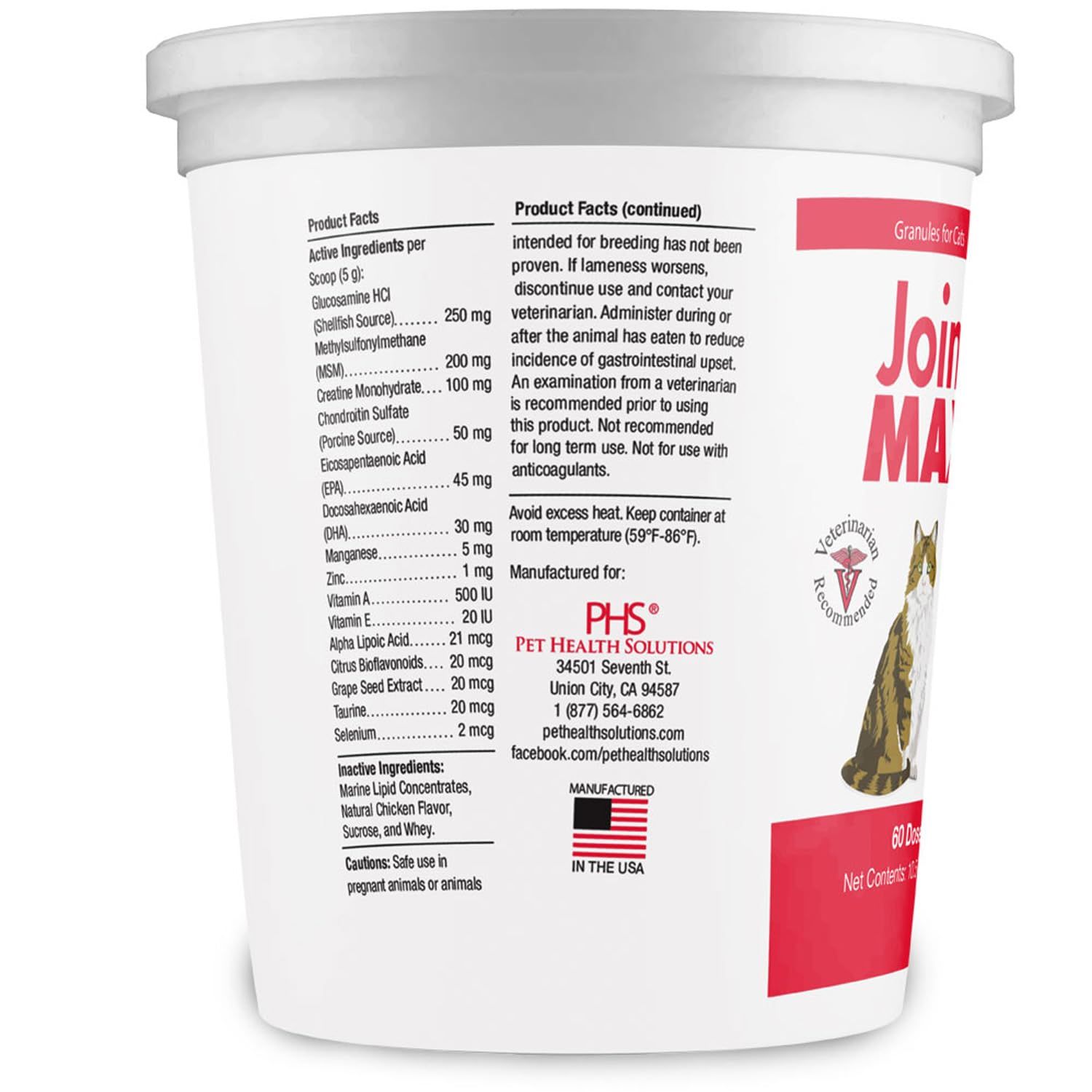 Joint MAX Granules for Cats - Vitamins, Minerals, Antioxidants - Glucosamine, Chondroitin - Chicken Flavor - Maximum Joint Health Supplement for Cats - 60 Doses