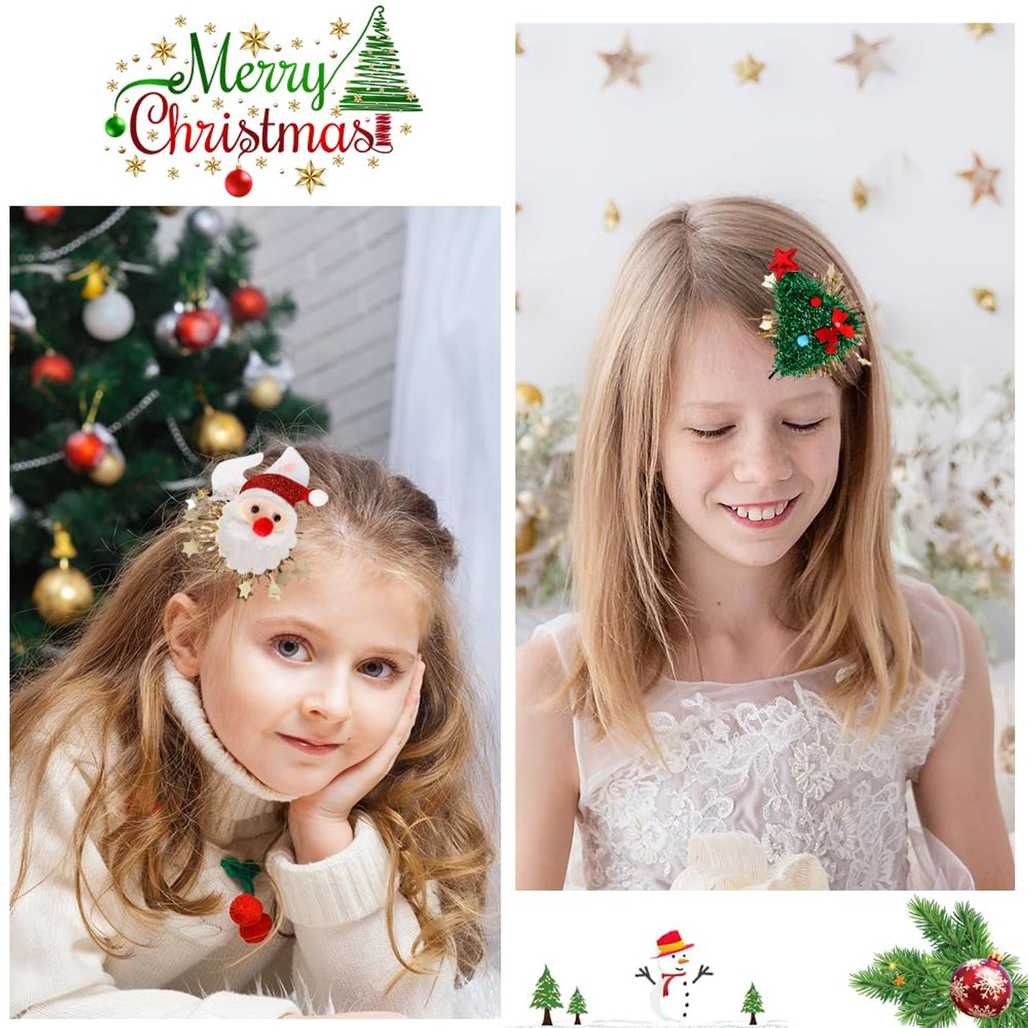 Christmas Hair Clips for Women Cute Hair Clips for Girls Lovely Santa Claus Hair Barrettes Christmas Tree Hair Pin Reindeer Antler Hairpins Winter Clips Christmas Hair Accessories for Baby Girls 3Pcs
