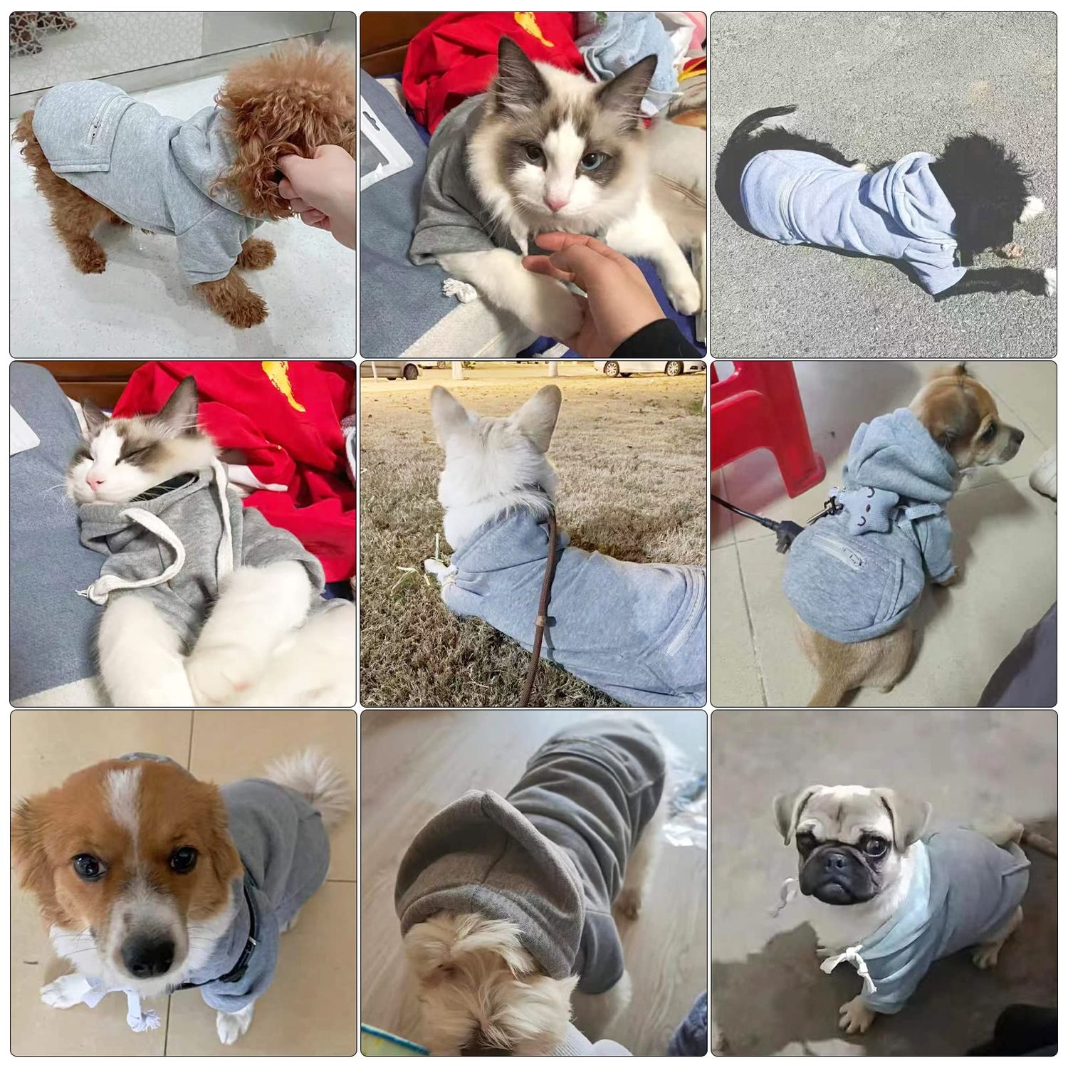 PETCARE Dog Hoodie Grey Winter Warm Dog Sweater Soft Fleece Hooded Sweatshirts with Pocket Puppy Sweaters Small Dog Clothes Chihuahua Yorkies French Bulldog Outfits Dog Cold Weather Clothes Coats
