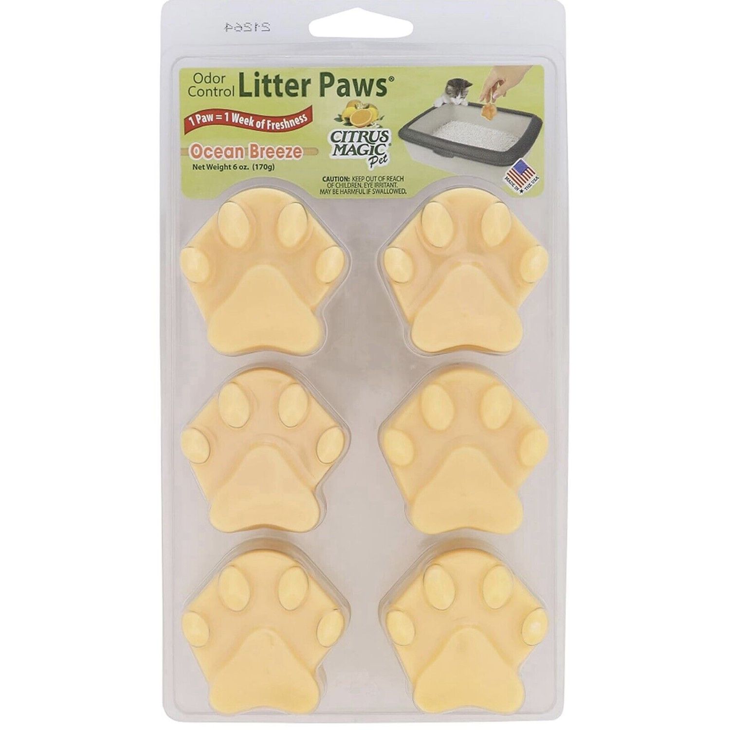 Citrus Magic Pet Odor Eliminator Litter Paws, Ocean Breeze, 6-count