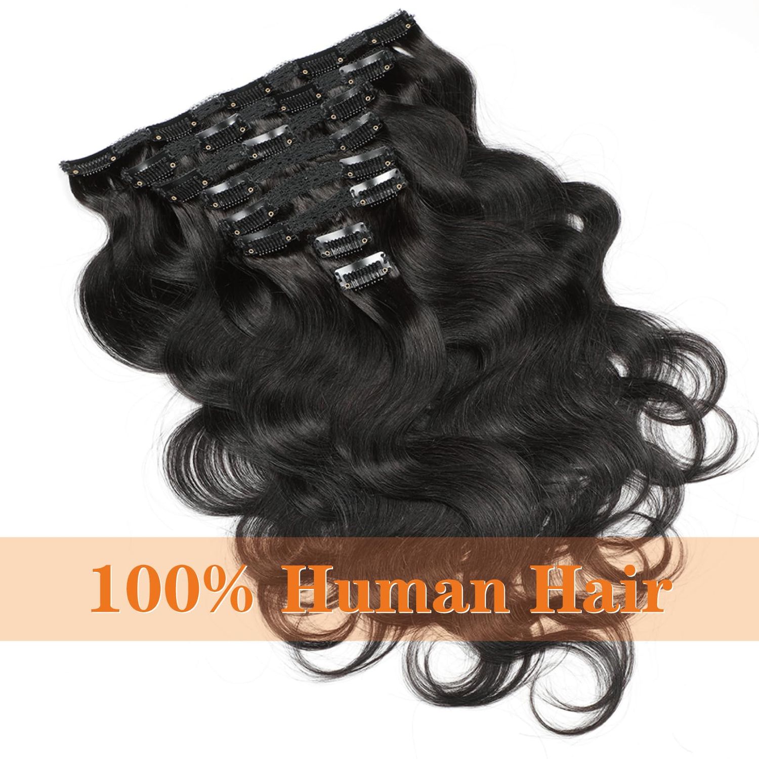 Yacurcur Body Wave Clip Ins Human Hair 8Pcs/Set 120 Gram Body Wave Clip in Hair Extensions 10A Brazilian Virgin Human Hair for Black Women Natural Black Color 20 Inch