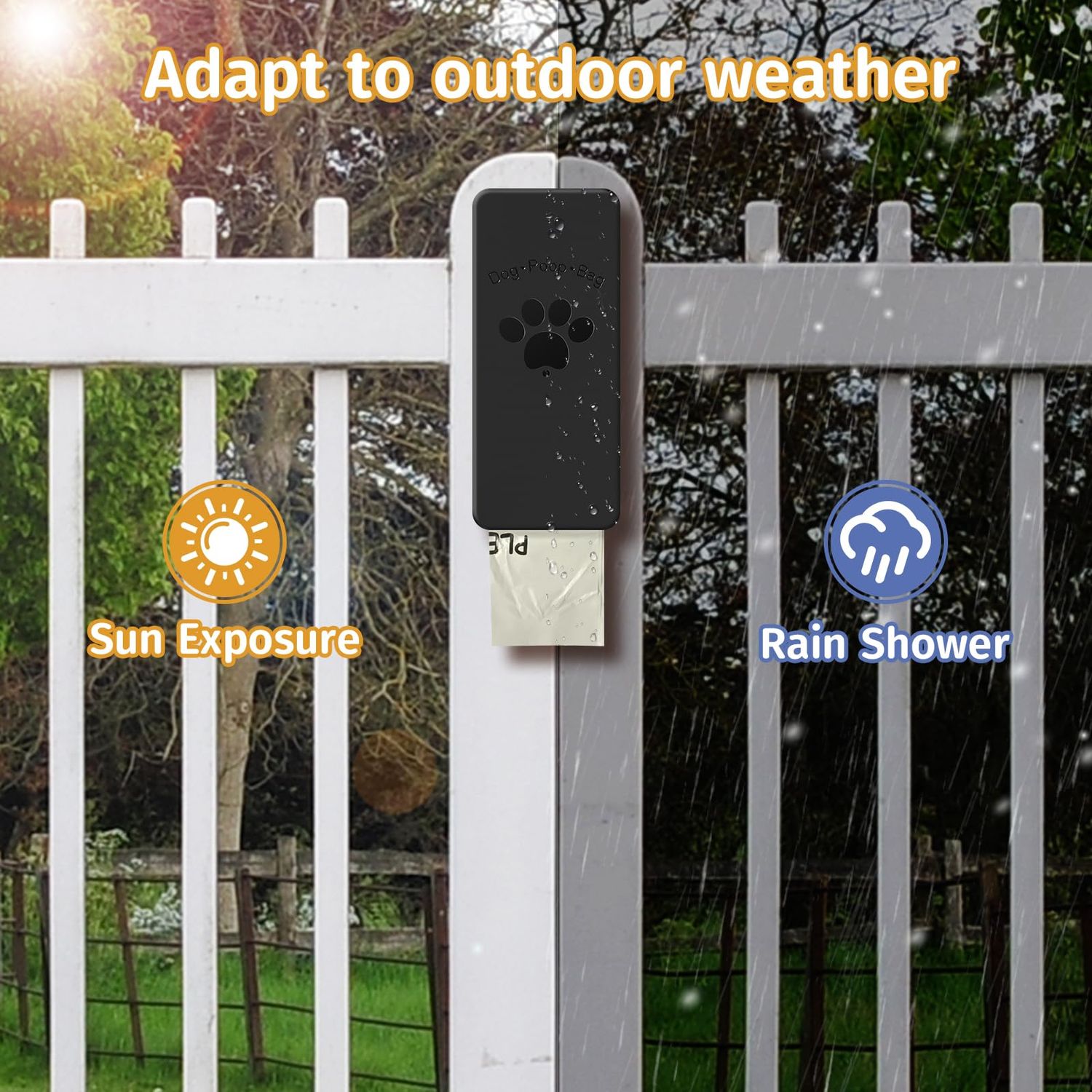 qeerable Dog Poop Bag Dispenser, Wall-Mounted Dog Bag dispenser Outdoor or Indoor for Doggy and Pets, Black Dog Poop Bag Holder for Yard and Park, Included 4 Rolls (60 Bags)