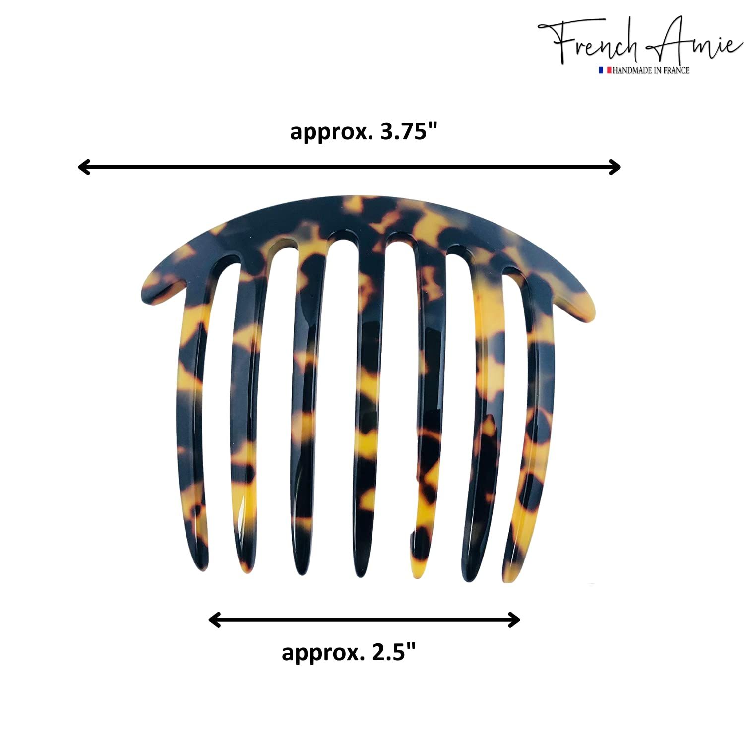 French Amie Handmade Yellow Black Tokyo Celluloid Acetate 7 Teeth Side Hair Comb