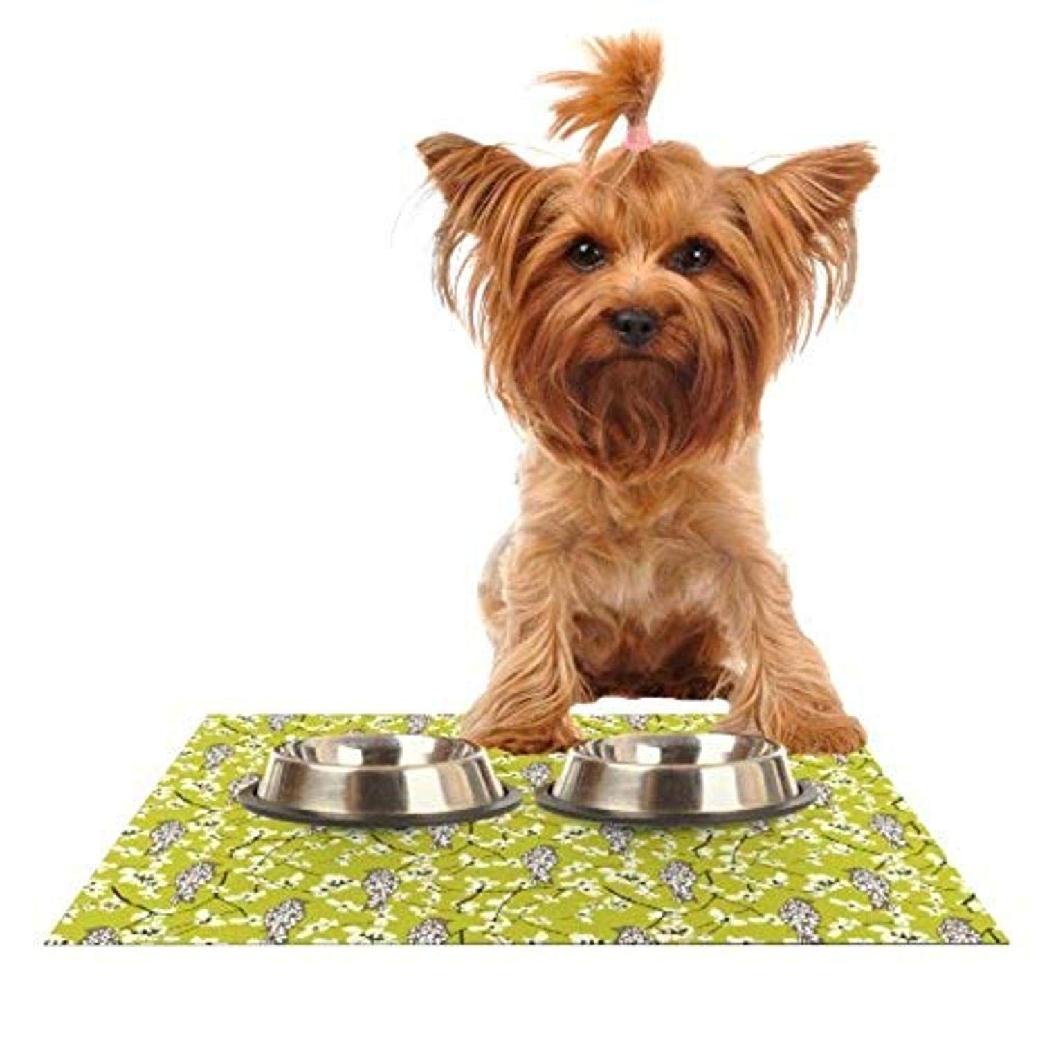 Kess InHouse Julie Hamilton Blossom Bird Feeding Mat for Pet Bowl, 24 by 15-Inch