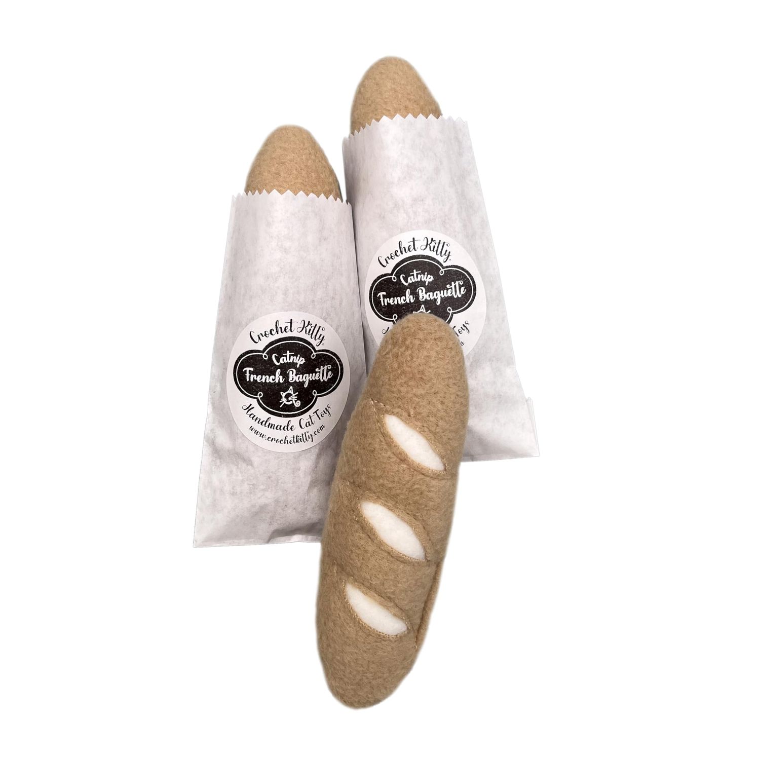 CROCHET KITTY French Baguette Cat Toy with Catnip for Indoor Cats – Interactive Chew & Kick Toy for Kittens – Made in USA – 6” x 2” Wide Plush Catnip Toy
