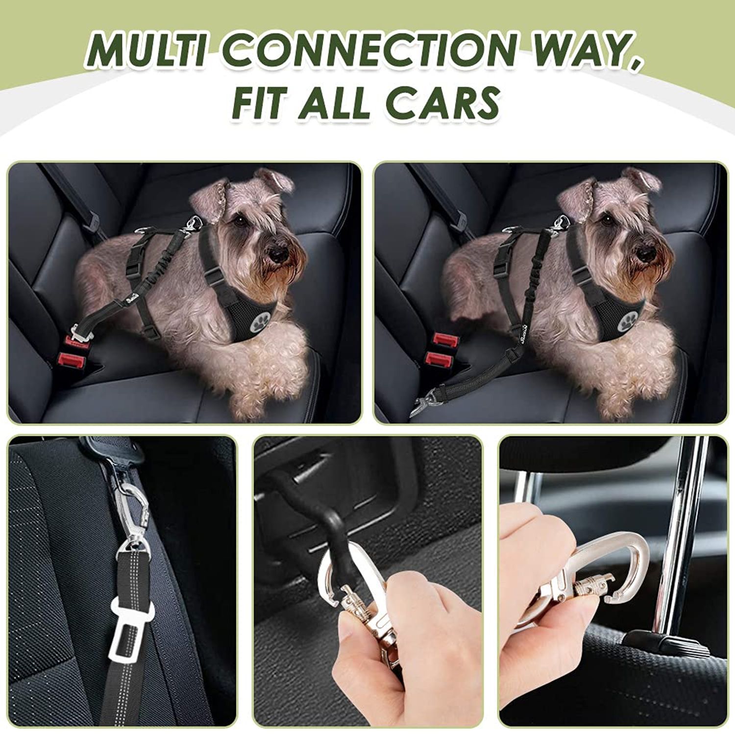 SlowTon Dog Seat Belt Car Harness Set - Adjustable Dog Seatbelt with Carabiner for Most Cars, Breathable Dog Vest Harness Padded with Car Safety Leash for Small Medium Large Dogs Puppy Cats(Black L)