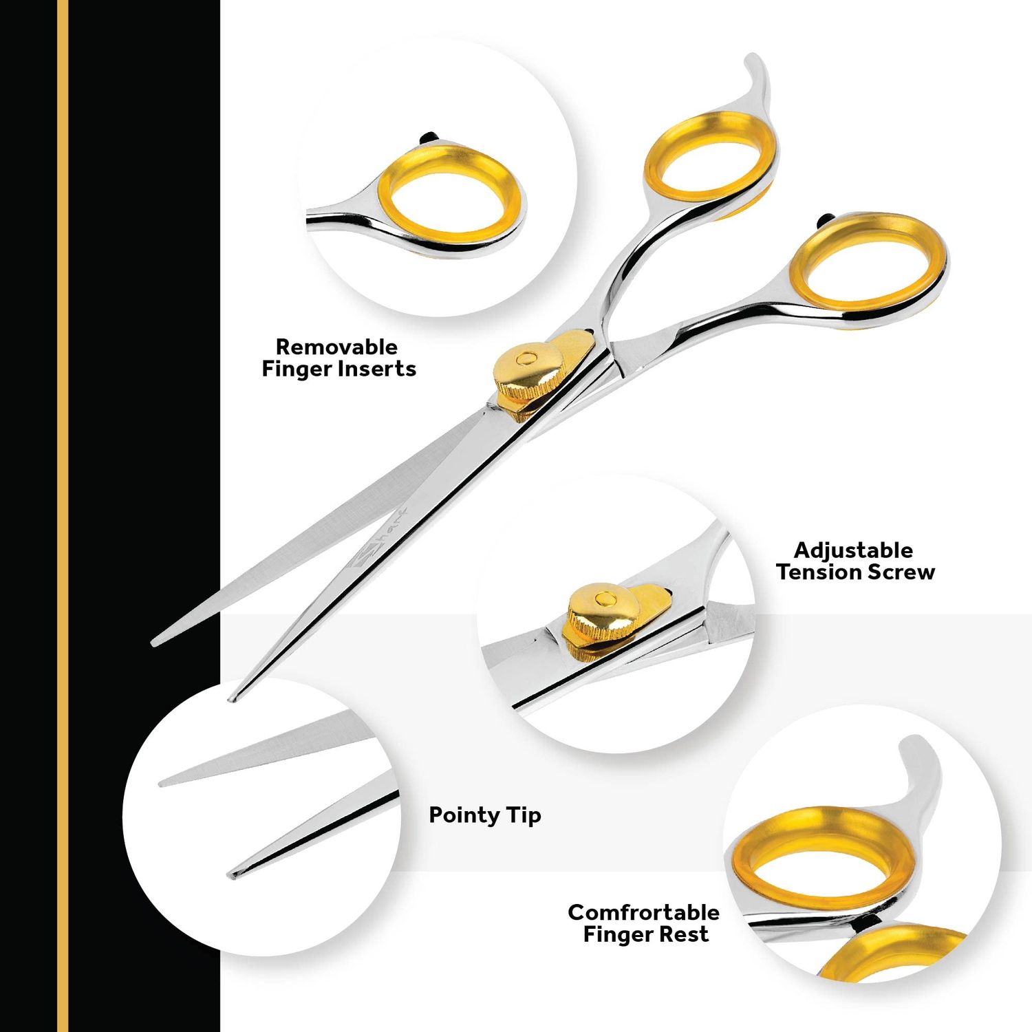 Sharf Gold Touch Pet Grooming Shear | Straight Cat & Dog Grooming Scissors | 7.5 Inch | 440c Japanese Stainless Steel Pet Dog Shearing Scissors | Animal Shears with Removable Comfort Rings