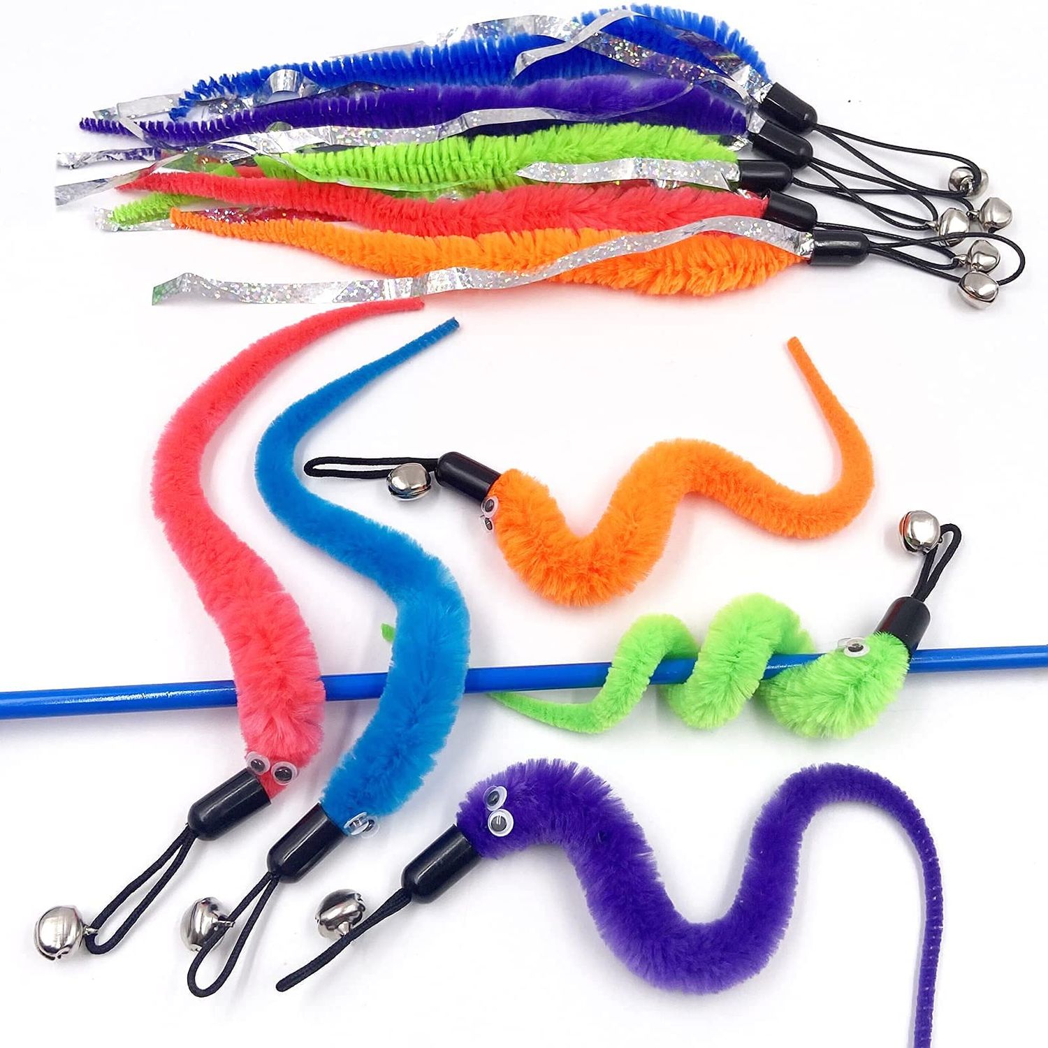 TIENAILING Cat Worm Toy Refills Cat Toys Wand Replacement, 15 Pieces Cat Worms Refill, Worm Cat Toy Attachment for Cat Wand