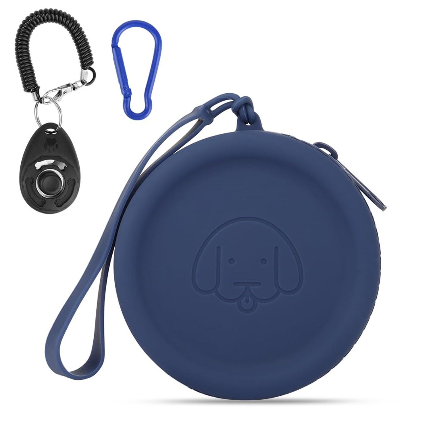 WALLFID Silicone Dog Treat Pouch Small Bag,with Pet Training Clicker,Walking Bag for Dog and Cat, Pocket Size, Easy to Clean, Odorless, Zipper Design,Moisture-Proof,Travel Walking Bag.(Navy Blue)
