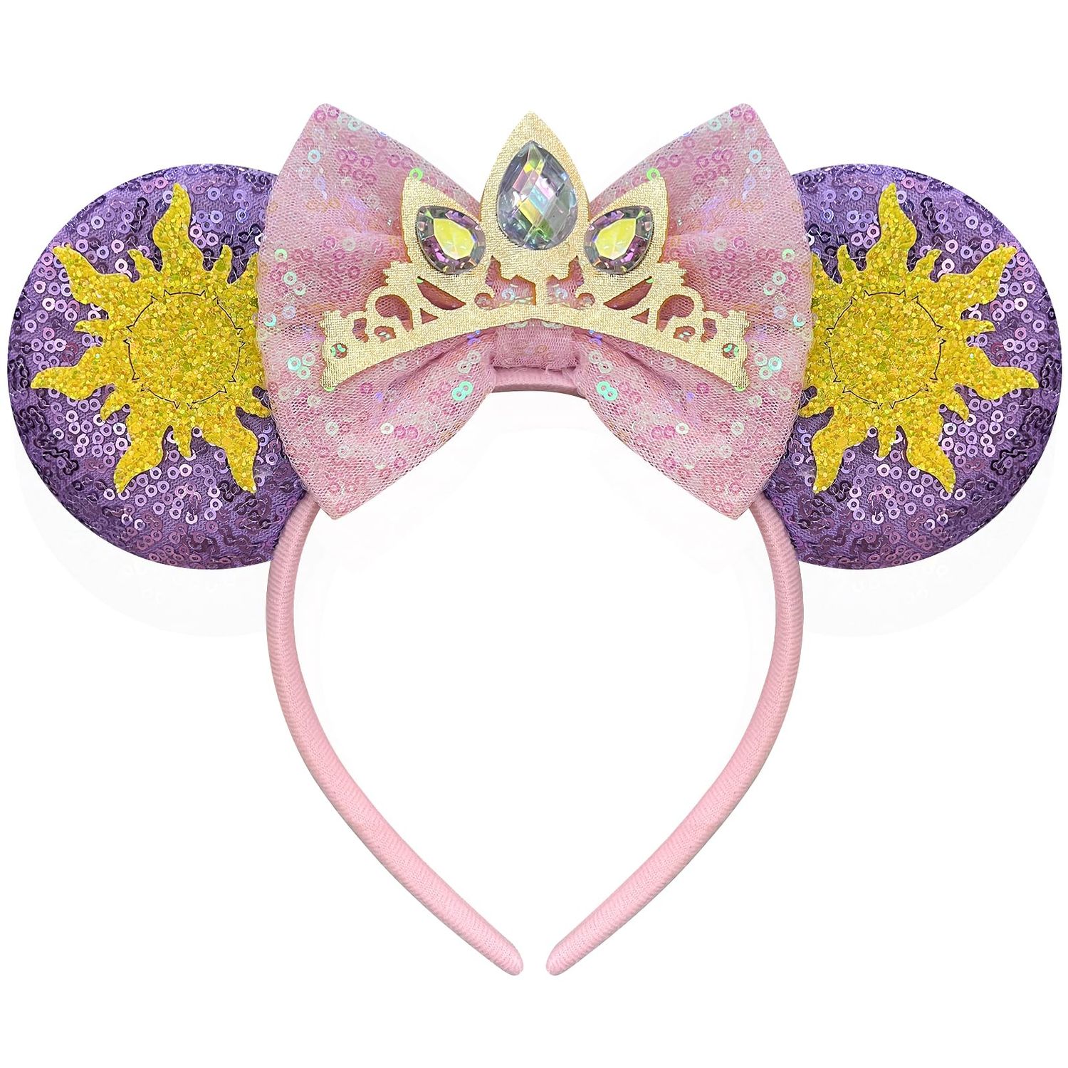 Bmobuo Princess Mouse Ears Headband for Women Adult, Crown & Star Sequin Mouse Ears Cute Park Ears
