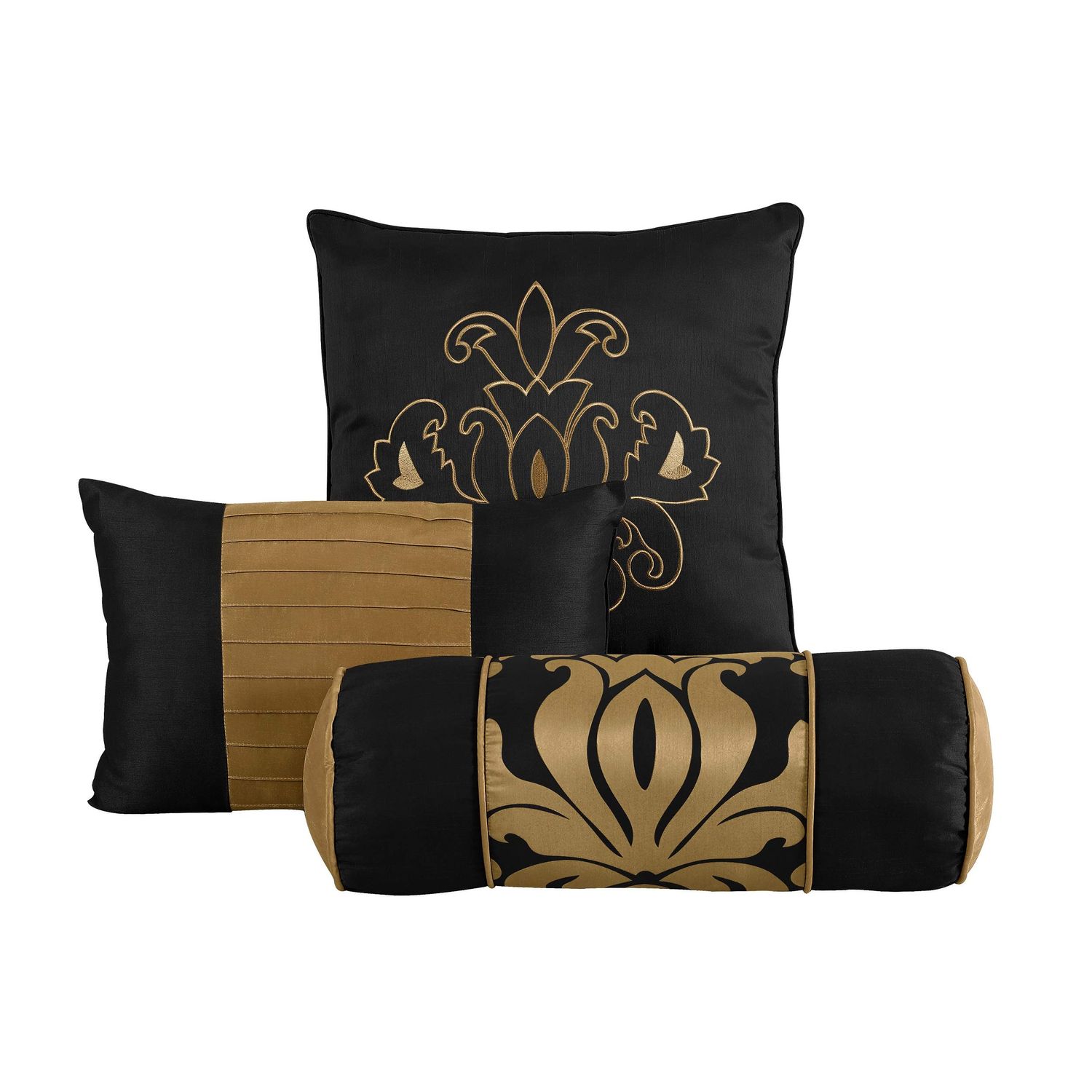 Chezmoi Collection 7-Piece Royale Jacquard Floral Comforter Set, Full/Double, Black/Gold