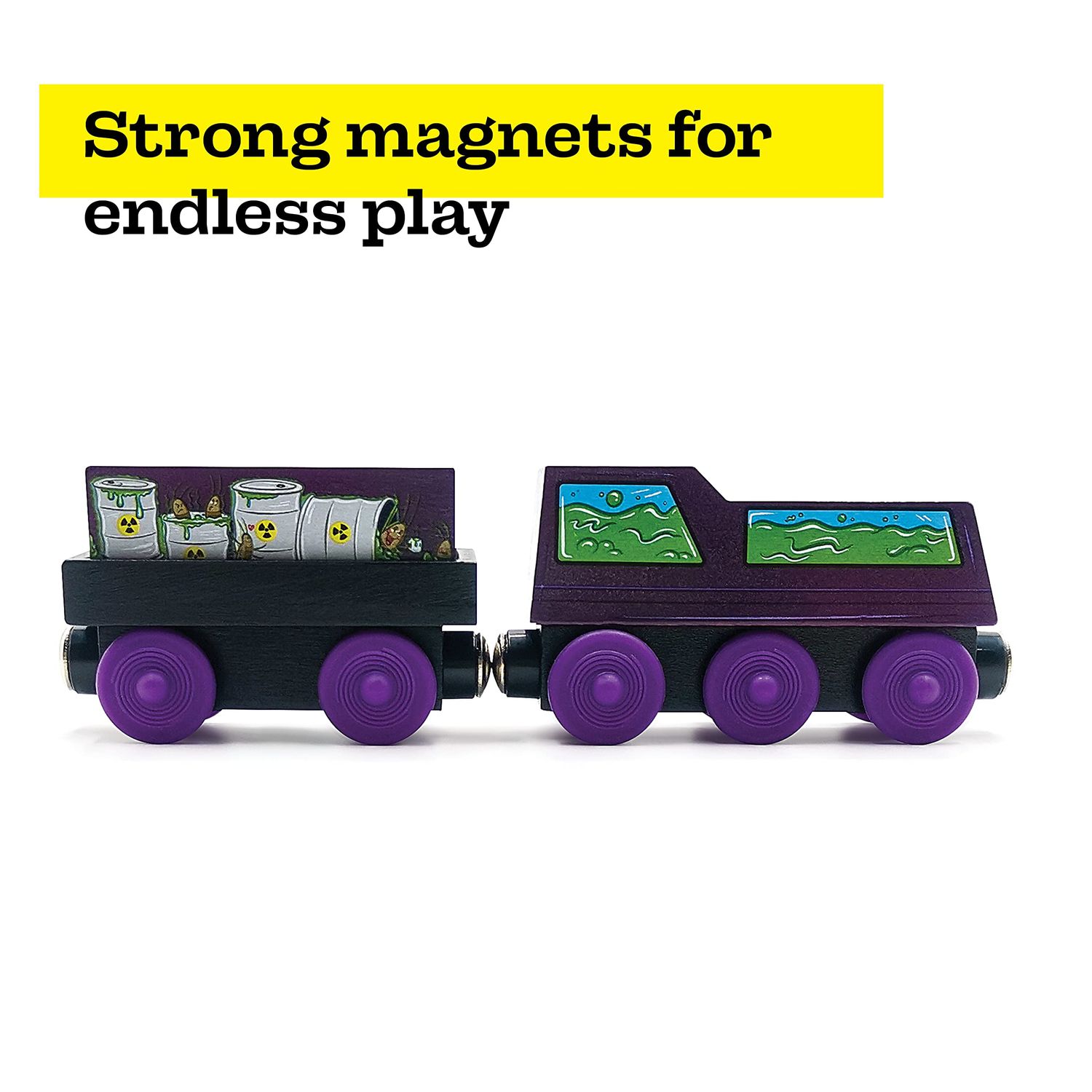 ZANY TRAINS Toddler Halloween Toys - Toxic Ted - Wooden Train Set with Cargo - Compatible with All Wooden Train Sets - Wooden Train Cars - Boo Basket Stuffers - Spooky Puzzle Gifts for Kids