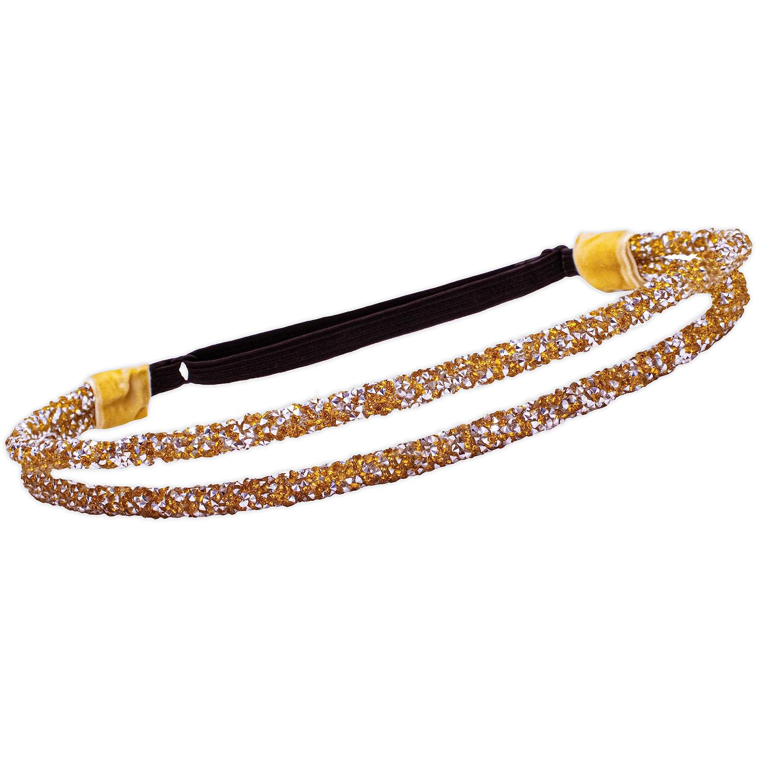FROG SAC Rhinestone Headbands for Girls, Adjustable Double Row Glitter Headband for Women Hair Accessories, Sparkly Bling Hair Bands for Kids, Cute Tween Girl Head Band Hairband (Gold)
