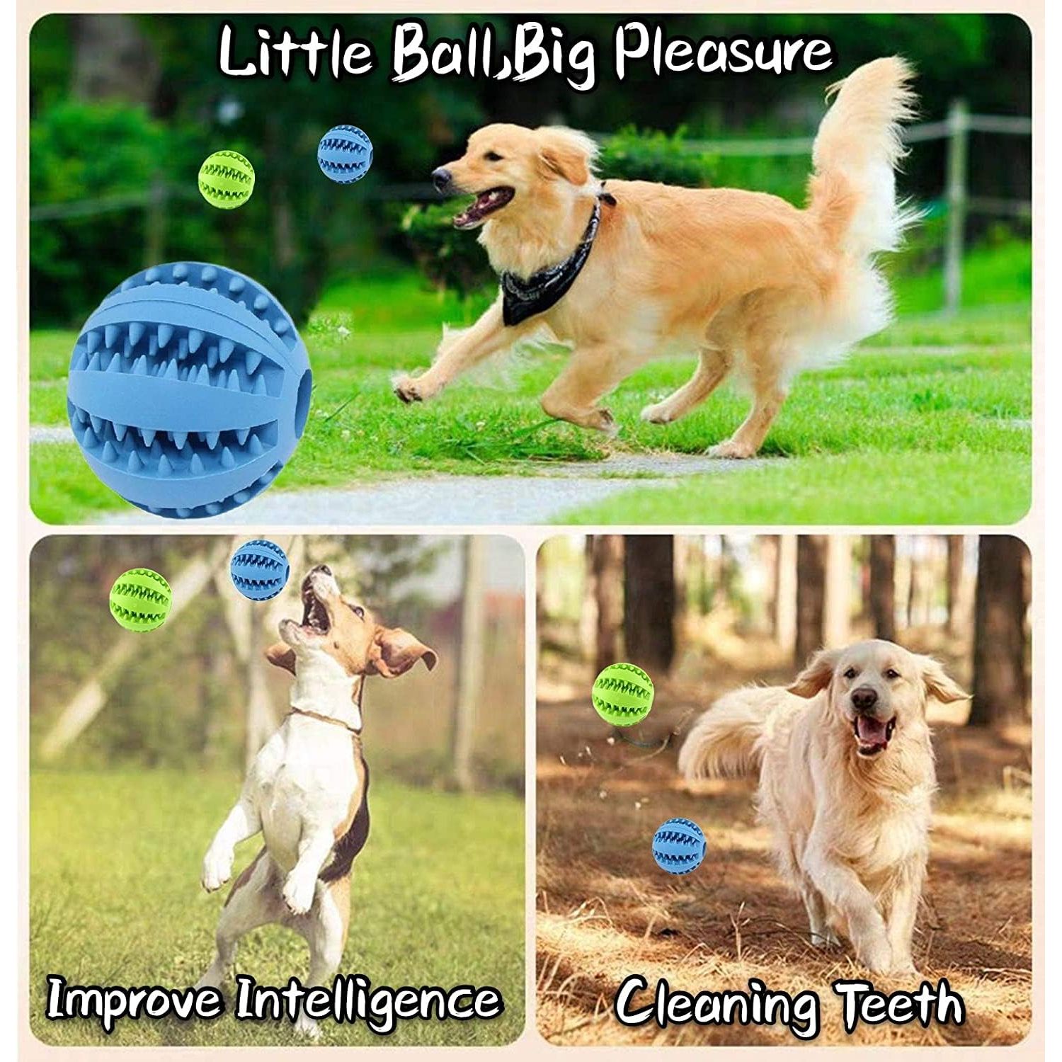 Feixun Dog Treat Toy Ball, Dog Tooth Cleaning Toy, Interactive Dog Toys(1 Green+1 Blue) 2.8" Pack of 2
