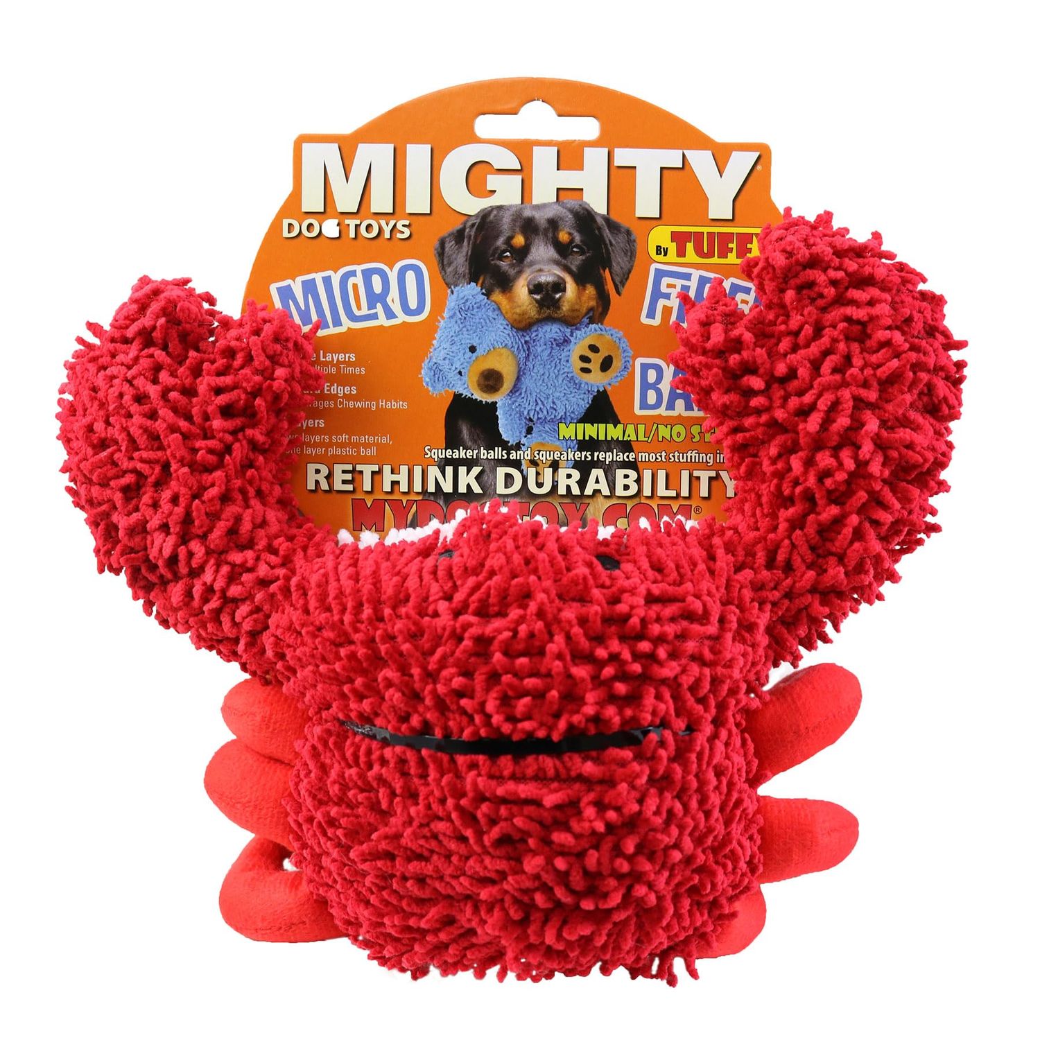 MIGHTY- Microfiber Ball- Medium- Crab – Made with Squeaker Balls and Minimal Stuffing. Strong & Tough. Interactive Play. Dog Toy Machine Washable & It Floats