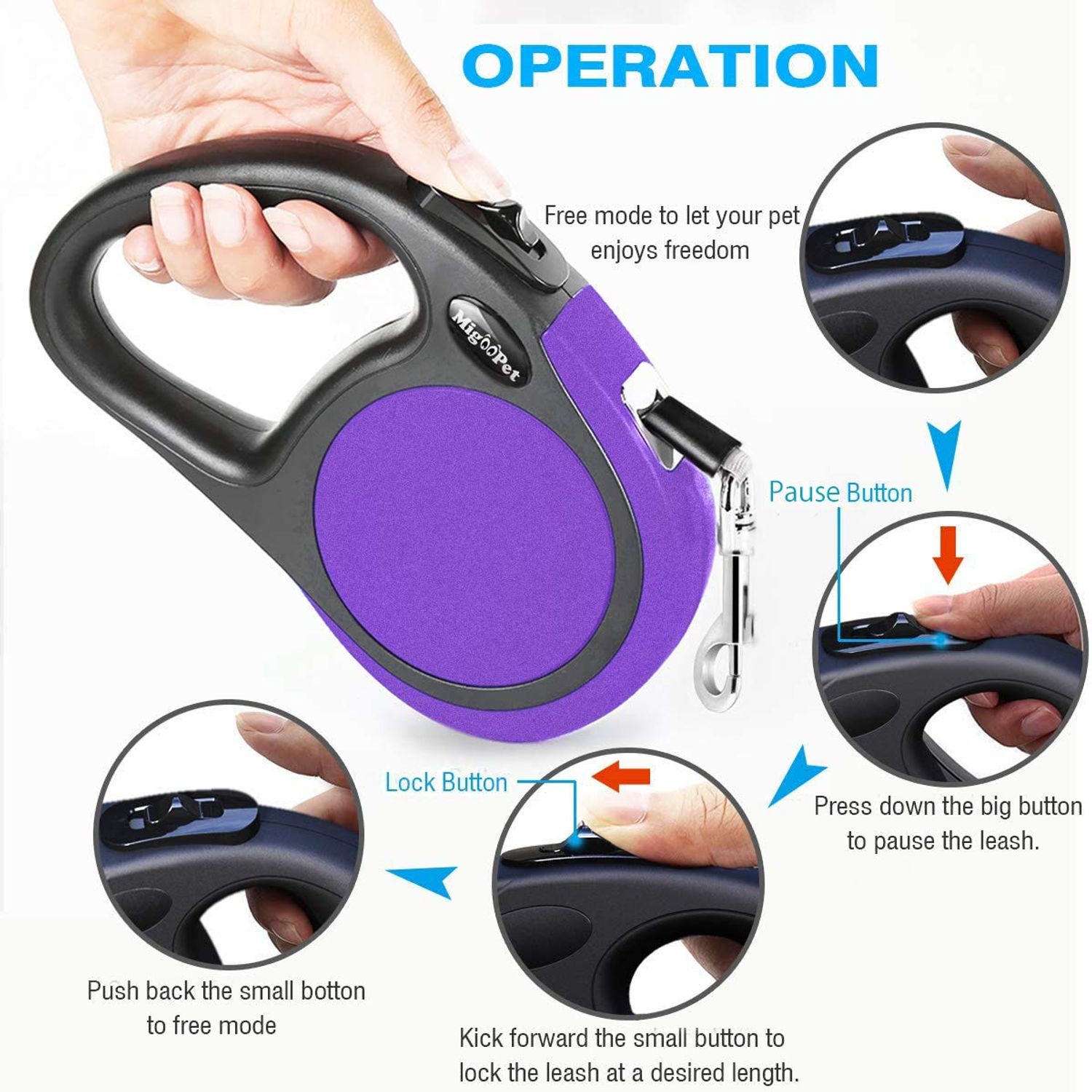 Heavy Duty Retractable Dog Leash-16ft Strong & Durable Walking Leash for S to L Dogs up to 45/115 lbs, Upgraded Lock System, Non Slip Grip, Tangle Free (Medium-Large Sized Dogs, Purple)