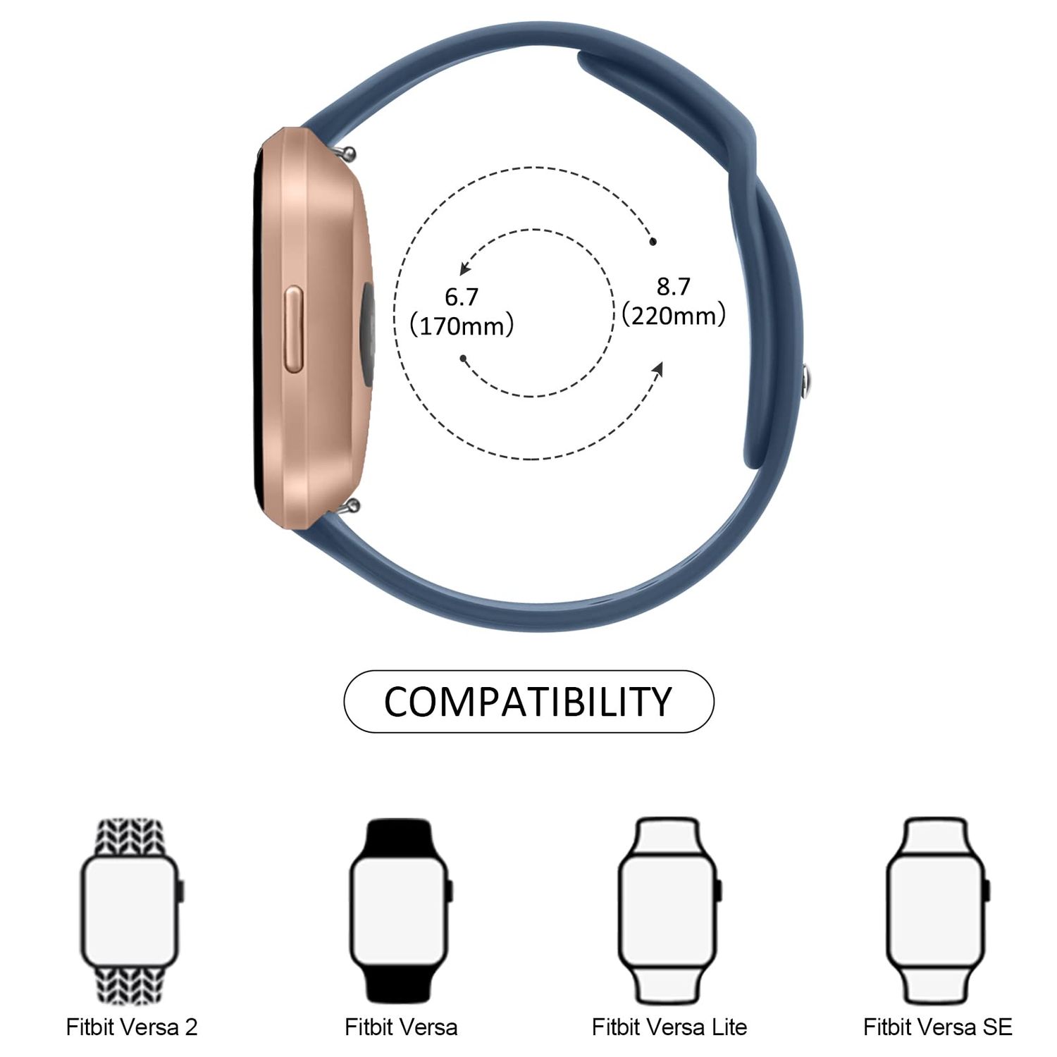 AK Silicone Bands Compatible with Fitbit Versa 2 / Fitbit Versa/Versa Lite/Versa SE Bands for Women Men, Classic Soft Straps Replacement Sport Wristbands for Fitbit Versa 2 Smart Watch (Abyss Blue)