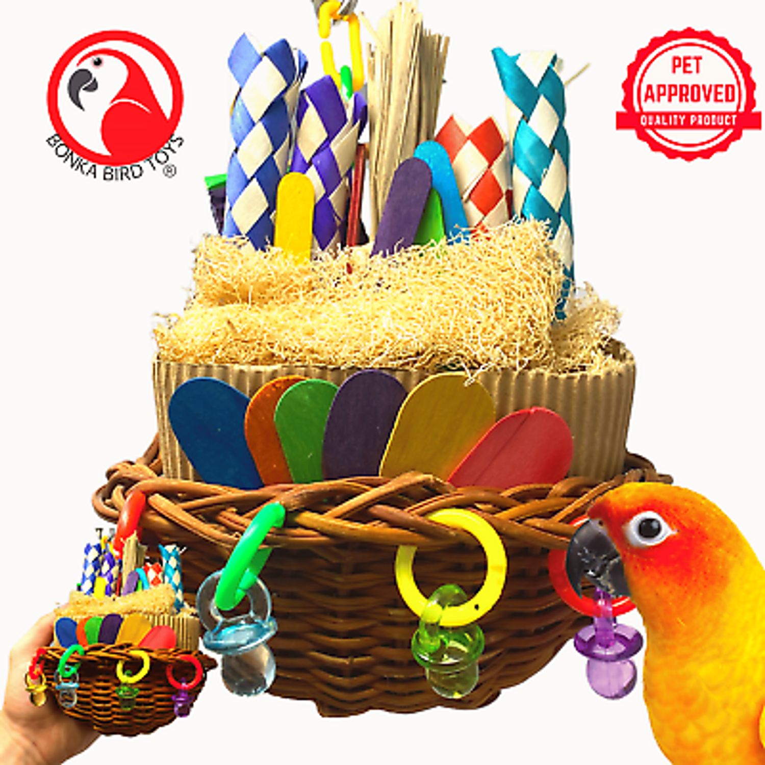 Bonka Bird Toys 2500 Party Basket Chew Forage Treat Small Medium Bird Toy Pet