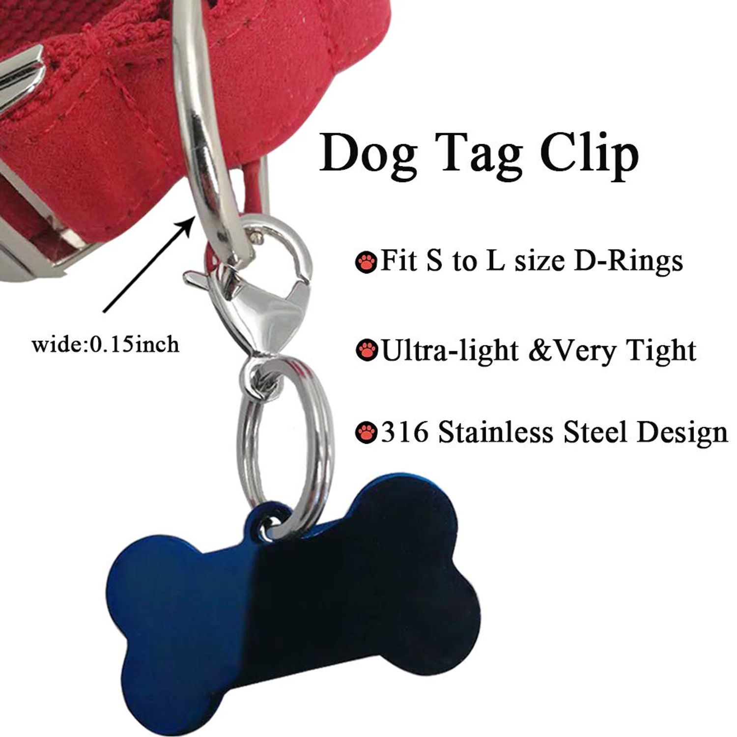 IVIA Dog Tag Clips / 316 Stainless Steel Lobster Buckle with Rings for Cat& Dog Collars and Necklace(4 Pack Silver)