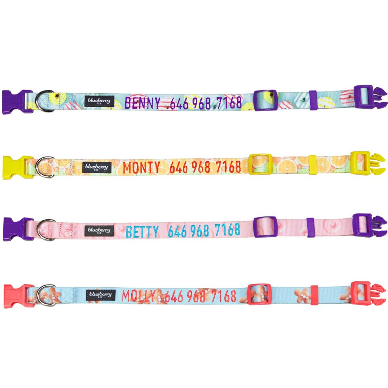 Blueberry Pet Personalized Dog Collars - Donuts Medium Collar with Custom Embroidered Dog Name Tags Personalized, Adjustable Dog Collar with Name and Phone Number, Eco-Friendly Buckle
