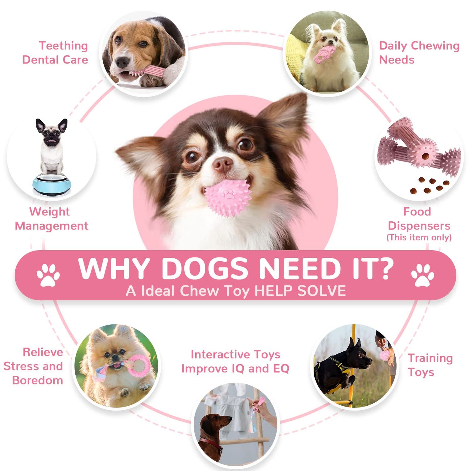 TENGZHI 6 Pack Dog Toys for Small Dog Pink Soft Rubber Puppy Toys for Teething Funny Slippers Ball Donut Interactive Set for Small Dog Teething Toys Pet Puppy Toys Set