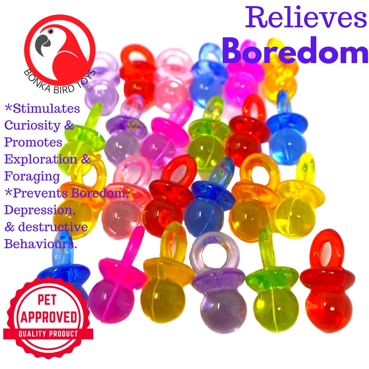 Bonka Bird Toys 2949 Pk24 3/4" Color Tiny Pacifiers Parrot Bird Toys, Conure, Quaker, Ringneck, and Similar