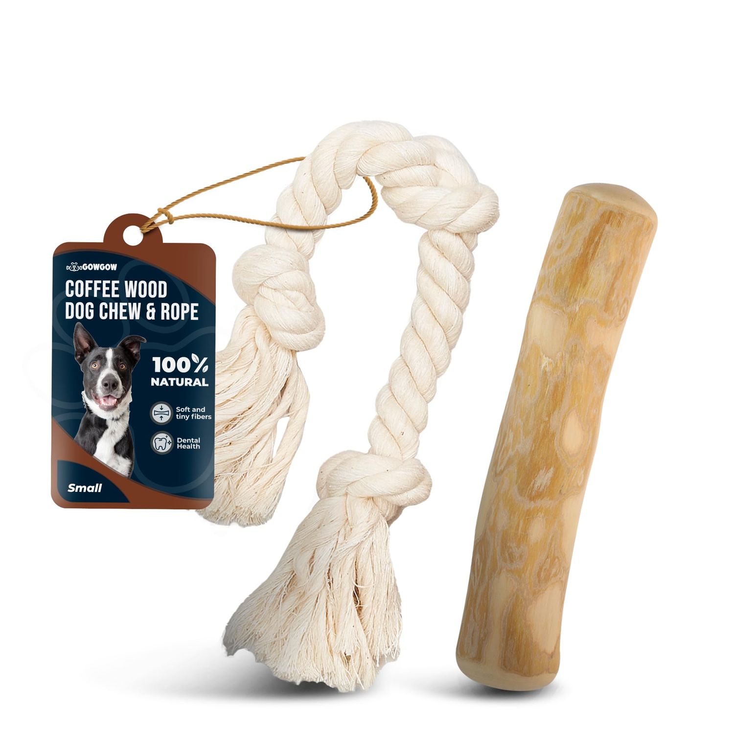 GOWGOW Coffee Wooden Chews for Dogs & Natural Rope Toys - 100% Coffee Stick Dog Chew for Teething, Stress Relief, Dental Health, Organic Dog Toys - Real Wood Toy
