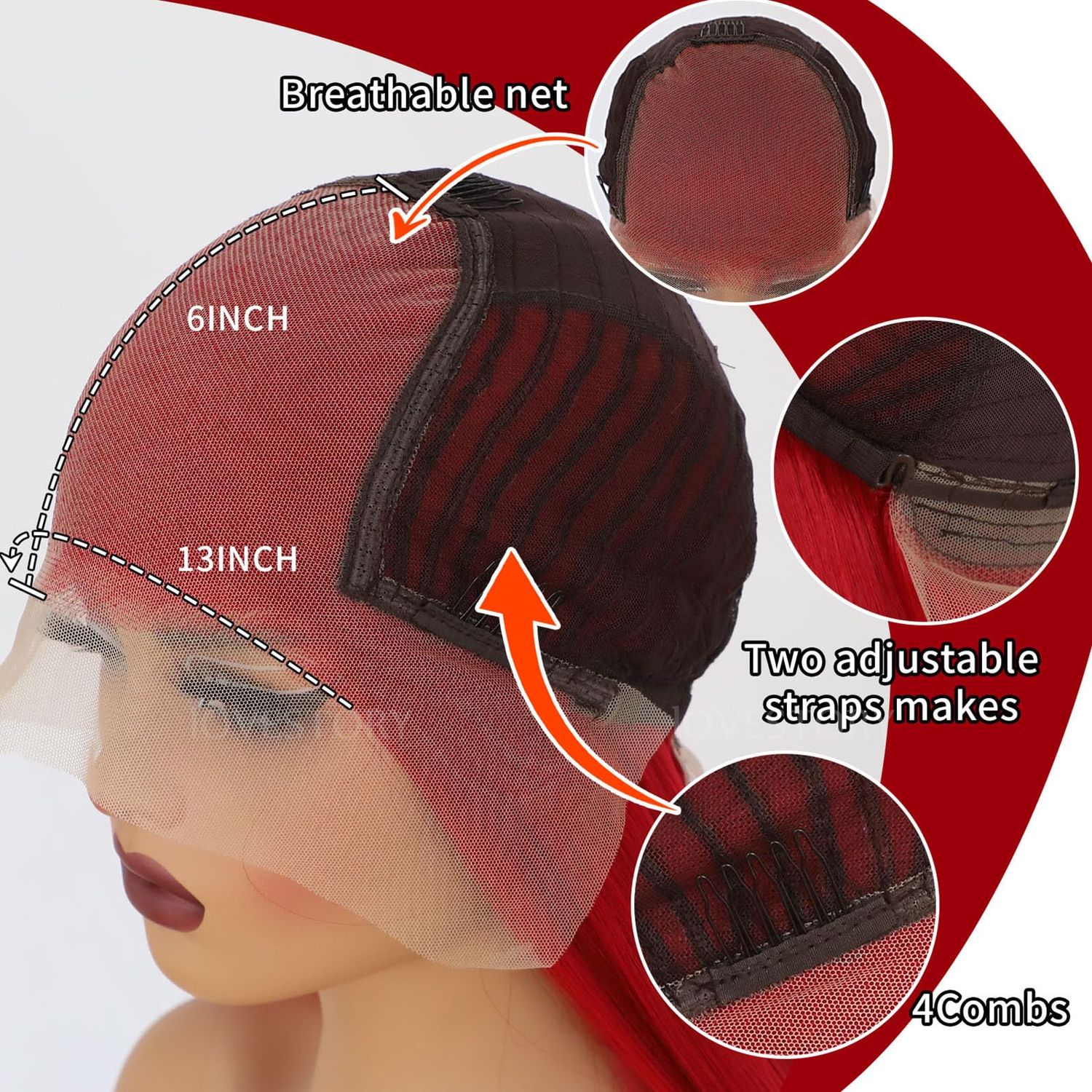 LoveStory 13x6 Long Straight Lace Front Wigs Red Color Pre Plucked Synthetic Lace Front Wigs Free Part Heat Resistant Glueless HD Lace Wigs natural Hairline