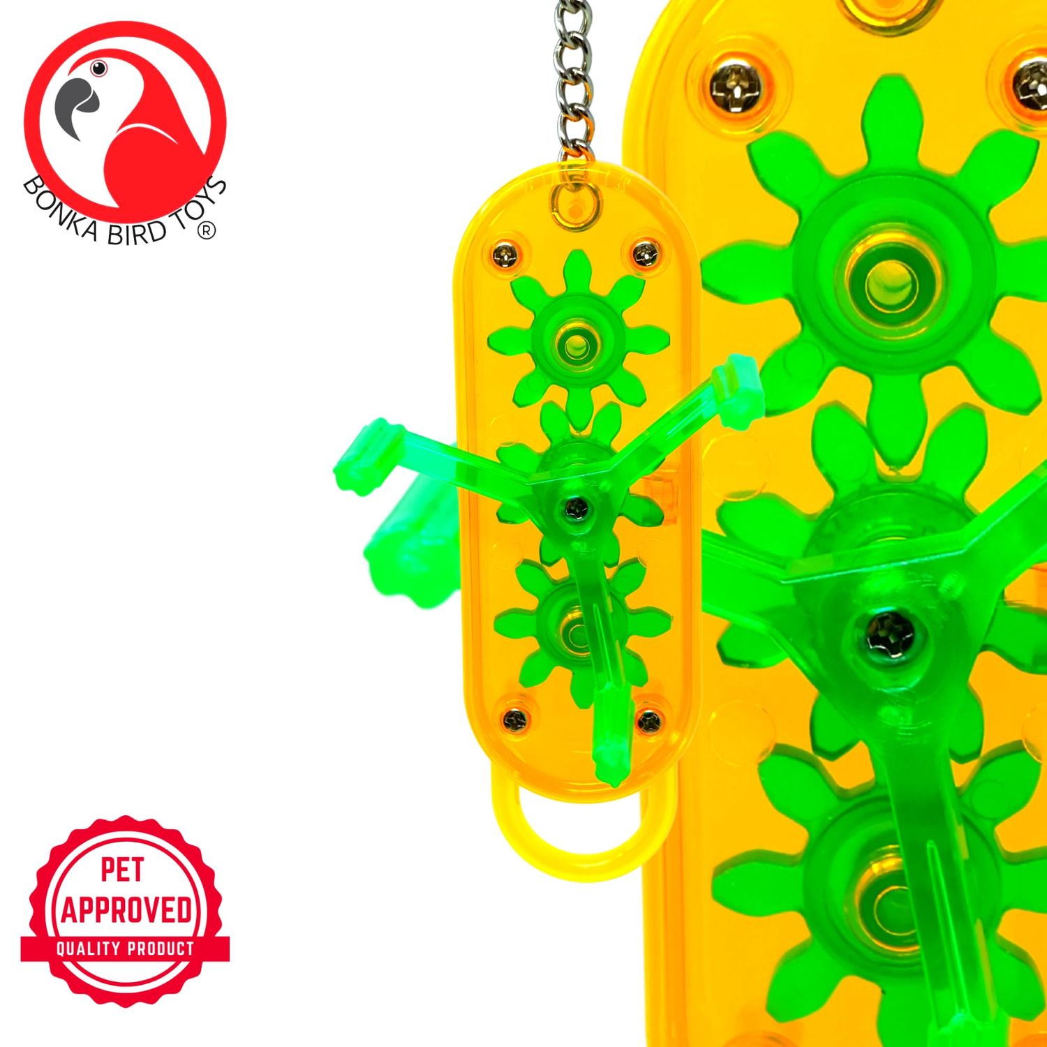Bonka Bird Toys 0044 - Small Gearhead Mechanical Puzzle Toy (12" x 3") - Bulletproof Fun for Ringnecks, Pionus, Quakers, and Similar Sized Birds