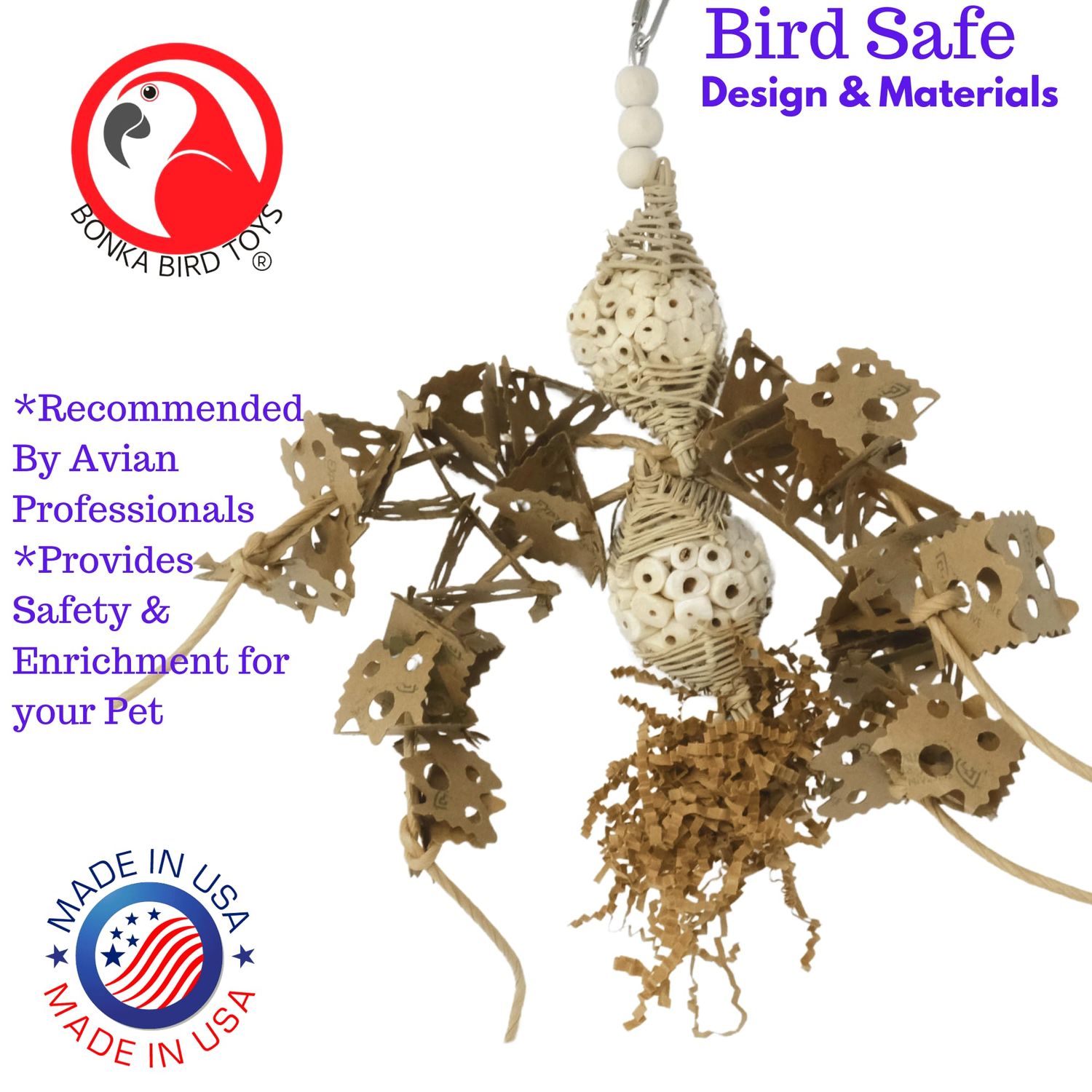Bonka Bird Toys 2557 Sola Spider - Natural Chewable Toy for Small to Medium Birds, 11" x 12", Eco-Friendly, Conure, Pionus, Lories, and Similar Breeds