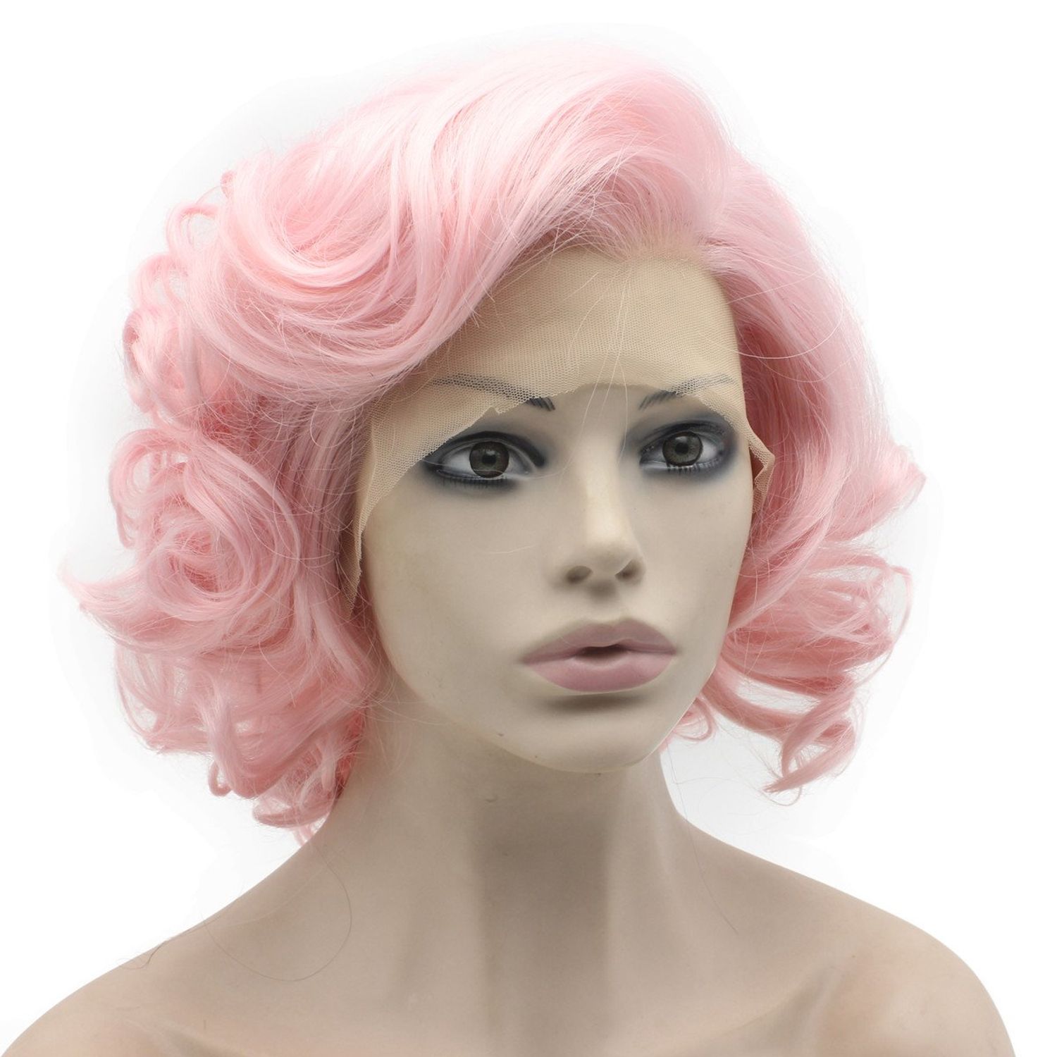 Mxangel Heat Friendly Synthetic Hair Lace Front Pink Short Curly Wig