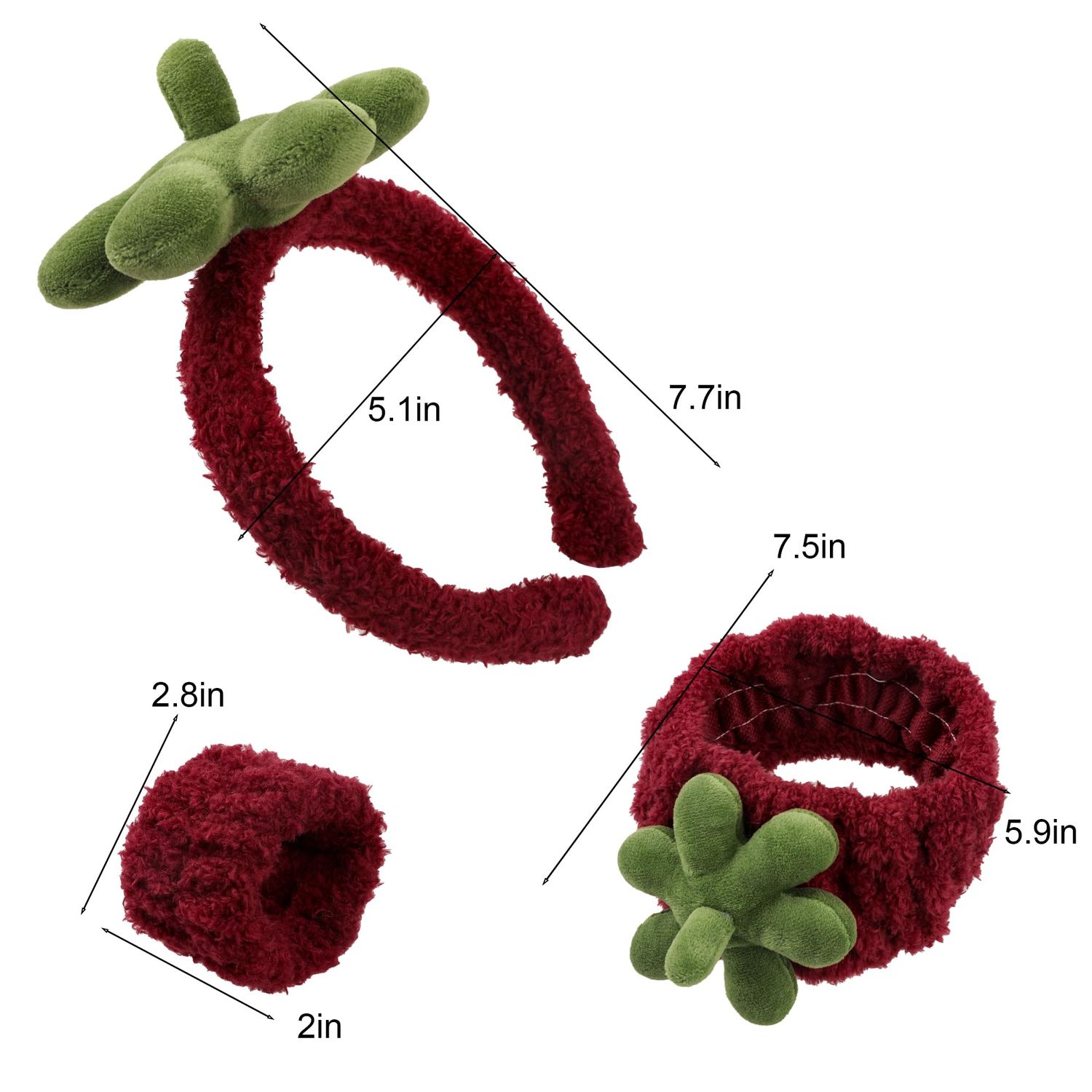 Ivyu Spa Skincare Headbands& Wristband Set，Cute Strawberry Makeup Headband For Women Girls,Non Slip Sponge Headband，Skincare-Padded Soft Thick Terry Cloth Hair Band Accessory.