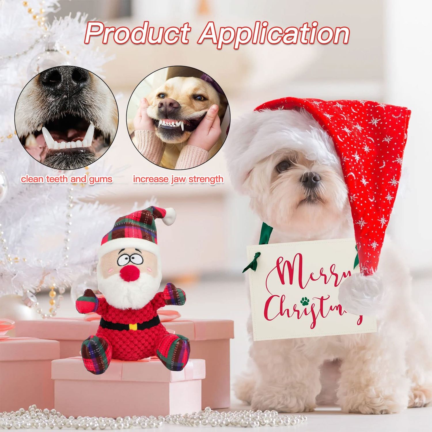 YUEPET Christmas Dog Squeaky Toys, Plush Dog Toys for Cleaning Teeth, Funny Santa Interactive Dog Toys Suitable for Puppies Small Medium Dogs